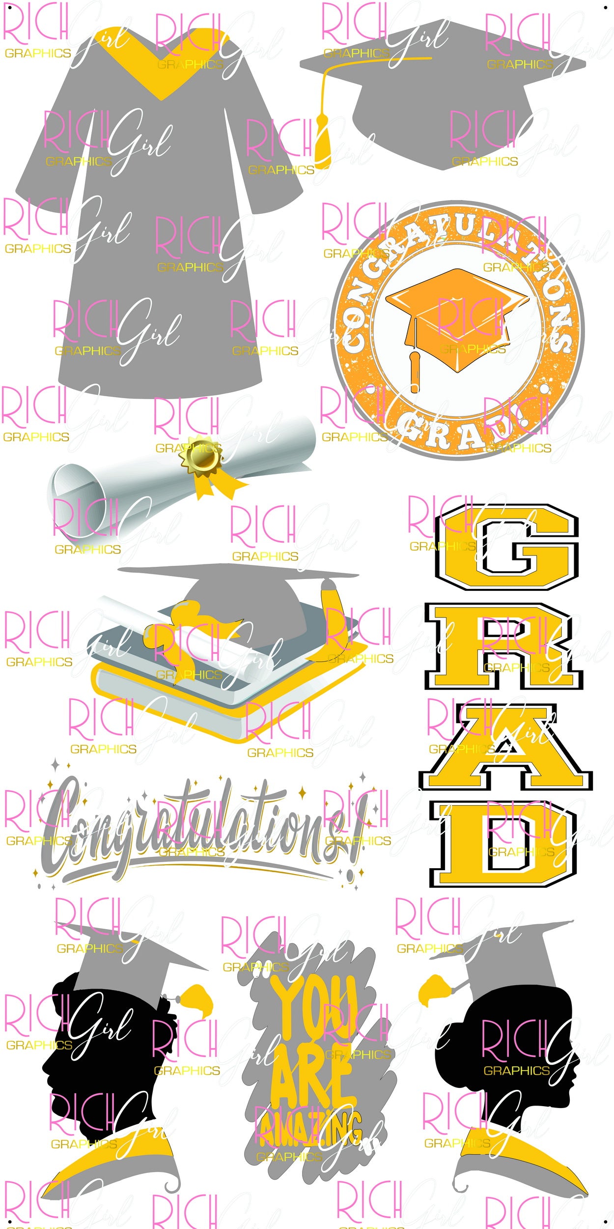 Graduation Flair GRAY SILVER Yard Card (Available in Glitter & Plain)