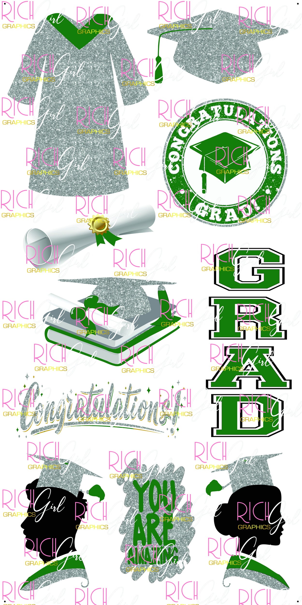 Graduation Flair GRAY SILVER Yard Card (Available in Glitter & Plain)