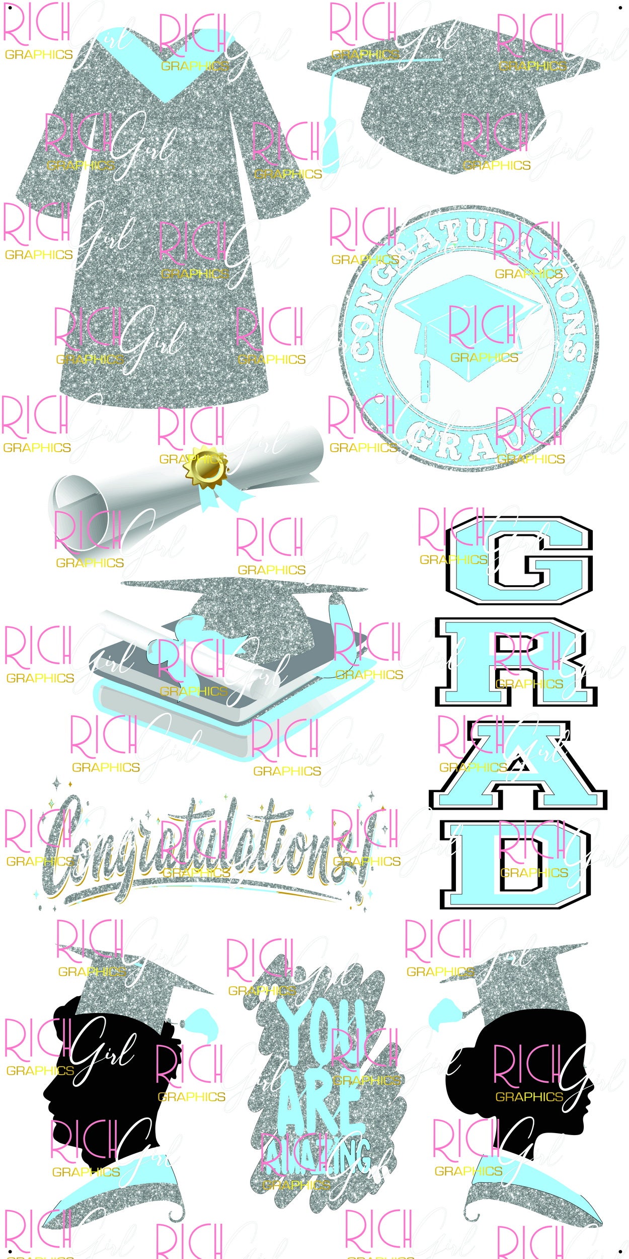 Graduation Flair GRAY SILVER Yard Card (Available in Glitter & Plain)