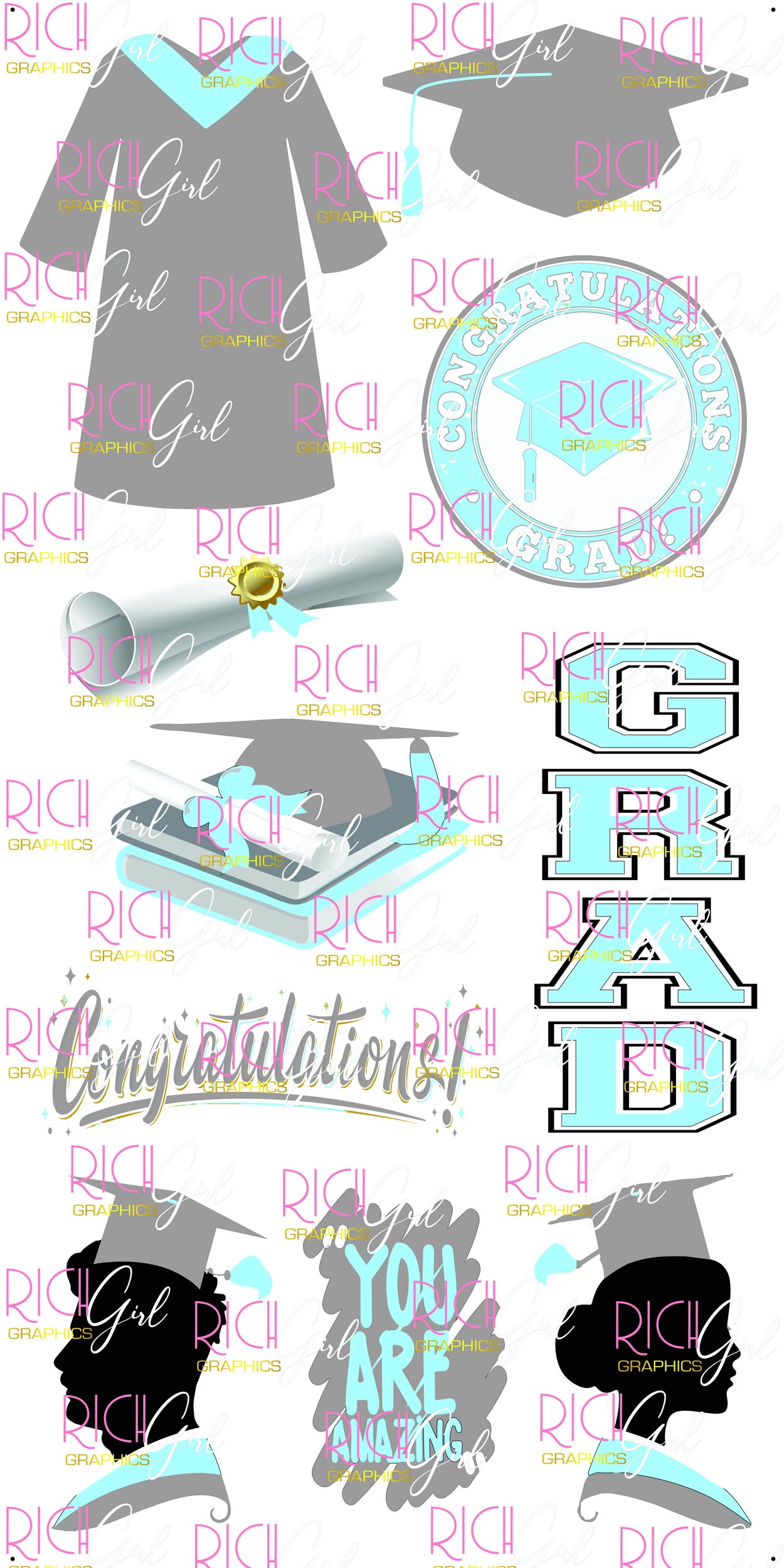 Graduation Flair GRAY SILVER Yard Card (Available in Glitter & Plain)