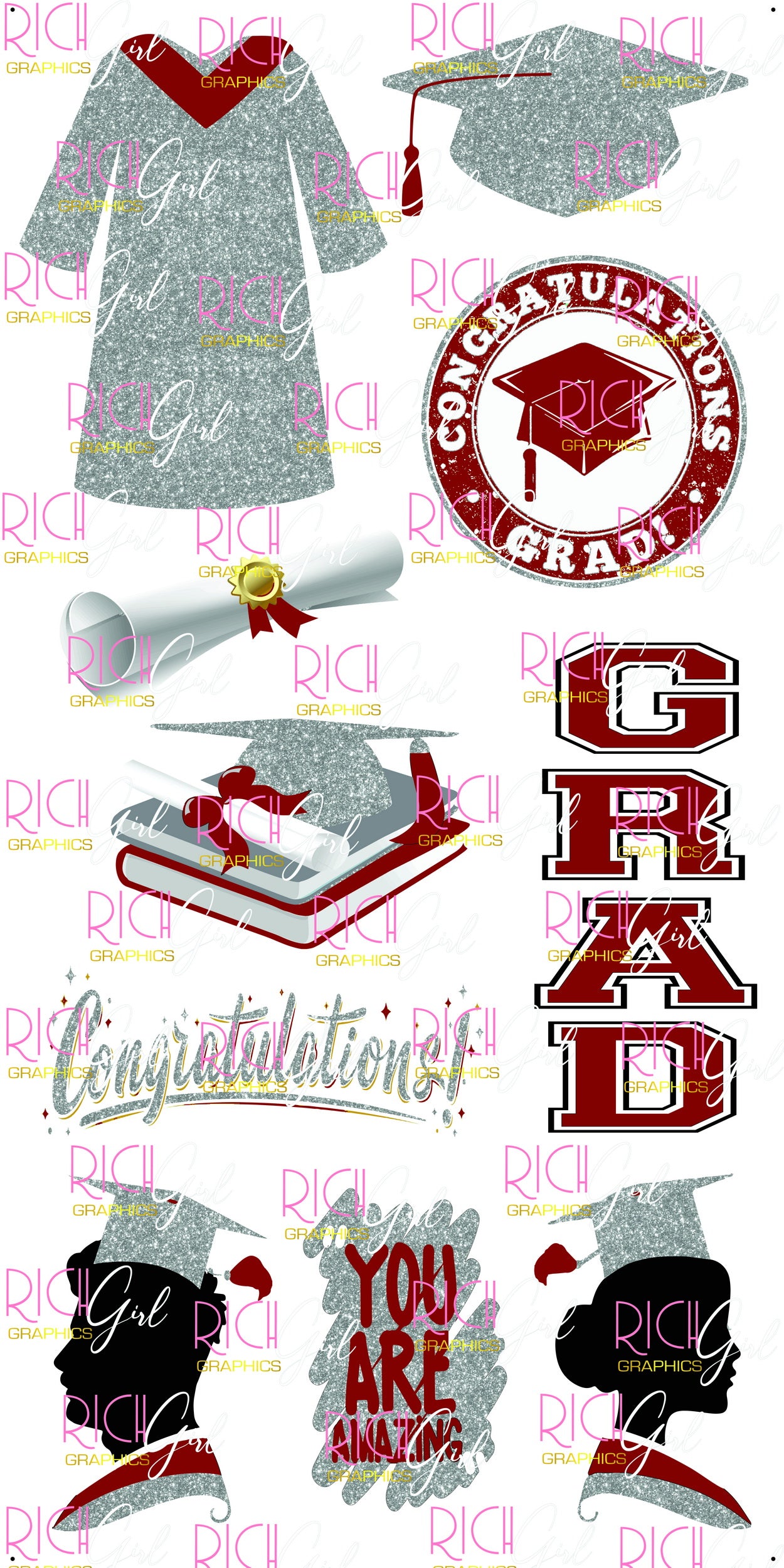 Graduation Flair GRAY SILVER Yard Card (Available in Glitter & Plain)