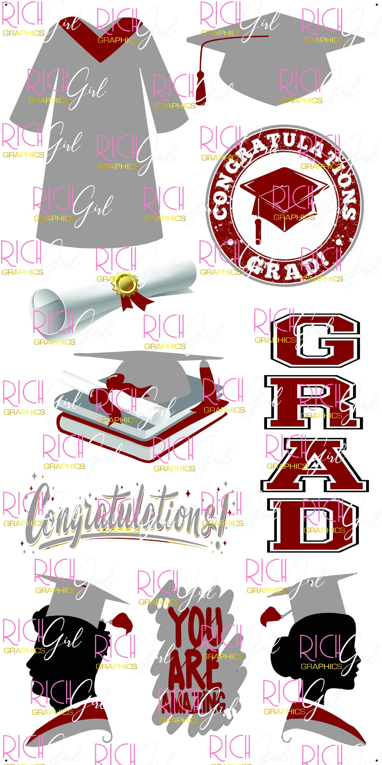 Graduation Flair GRAY SILVER Yard Card (Available in Glitter & Plain)