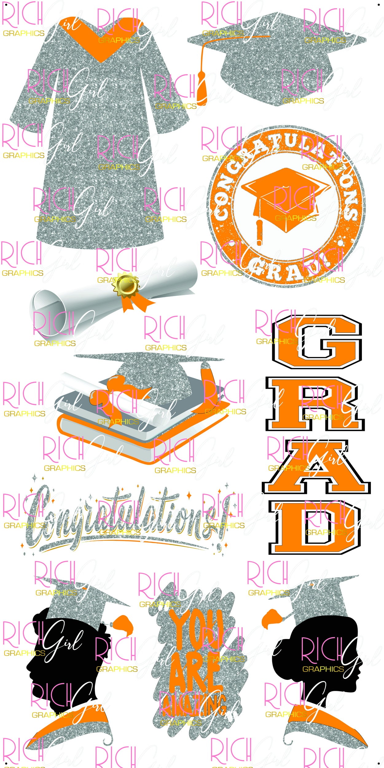 Graduation Flair GRAY SILVER Yard Card (Available in Glitter & Plain)