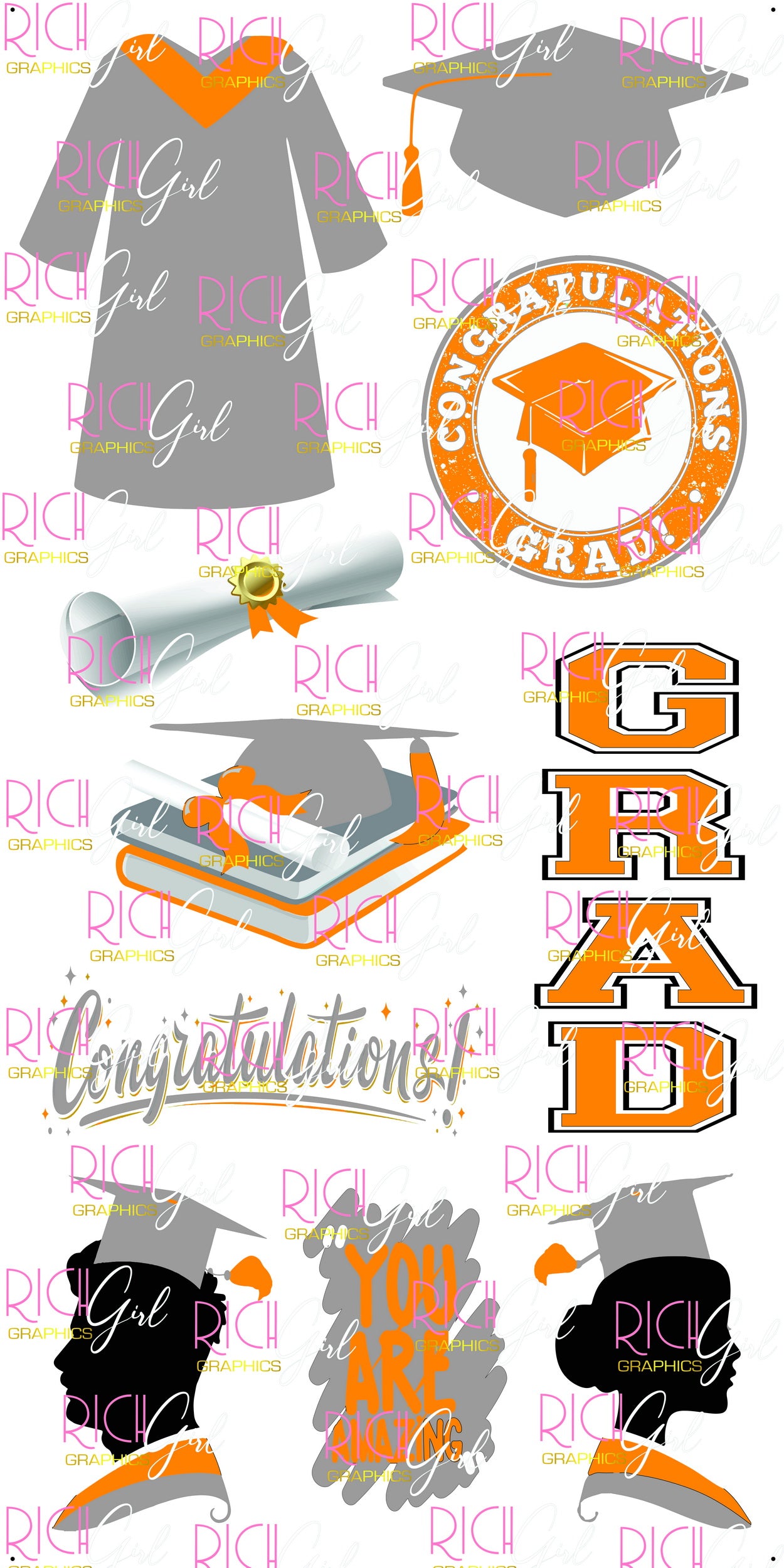 Graduation Flair GRAY SILVER Yard Card (Available in Glitter & Plain)