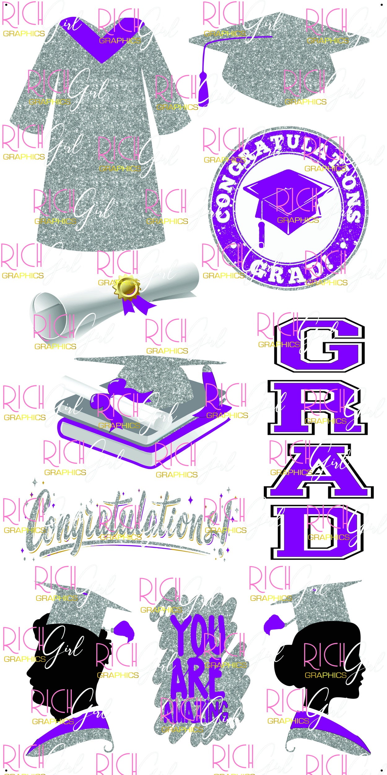 Graduation Flair GRAY SILVER Yard Card (Available in Glitter & Plain)