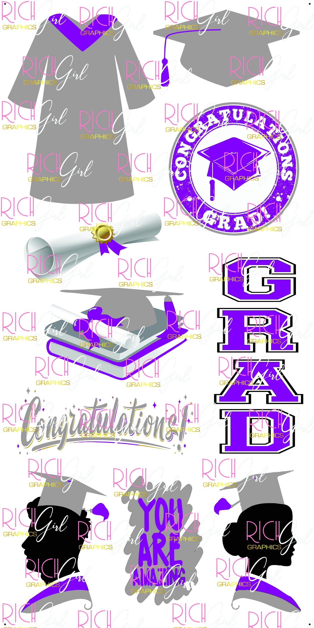 Graduation Flair GRAY SILVER Yard Card (Available in Glitter & Plain)