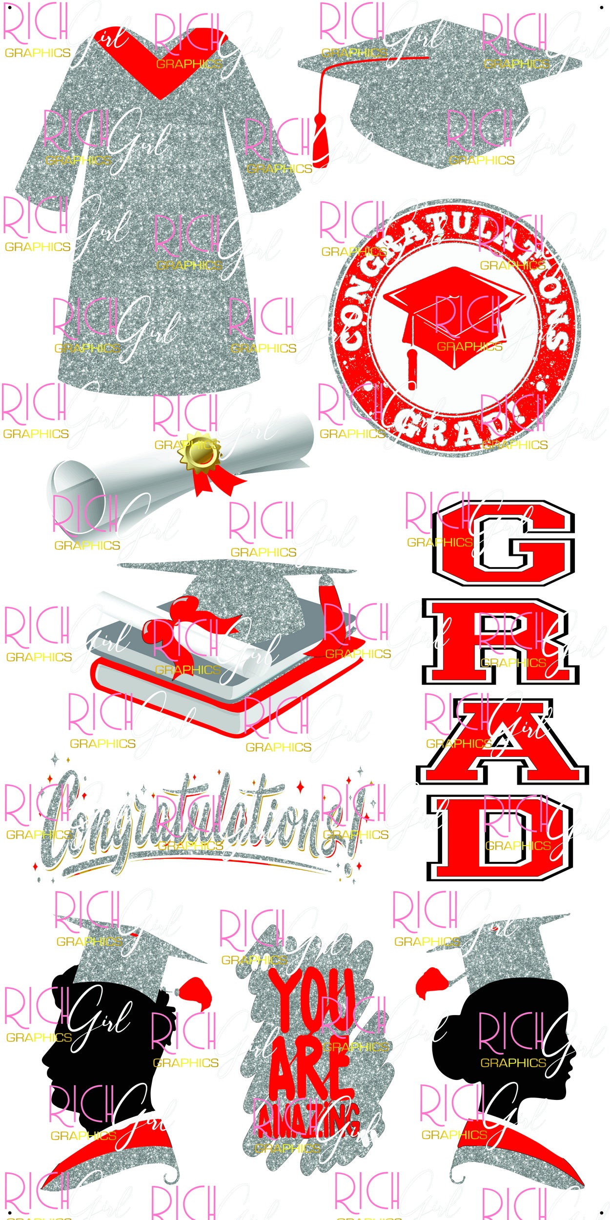 Graduation Flair GRAY SILVER Yard Card (Available in Glitter & Plain)