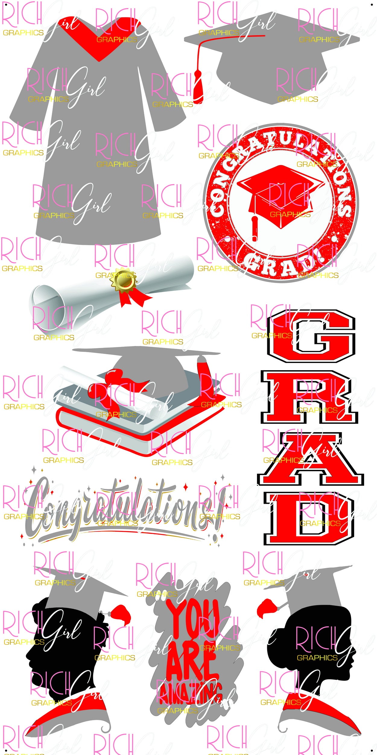 Graduation Flair GRAY SILVER Yard Card (Available in Glitter & Plain)
