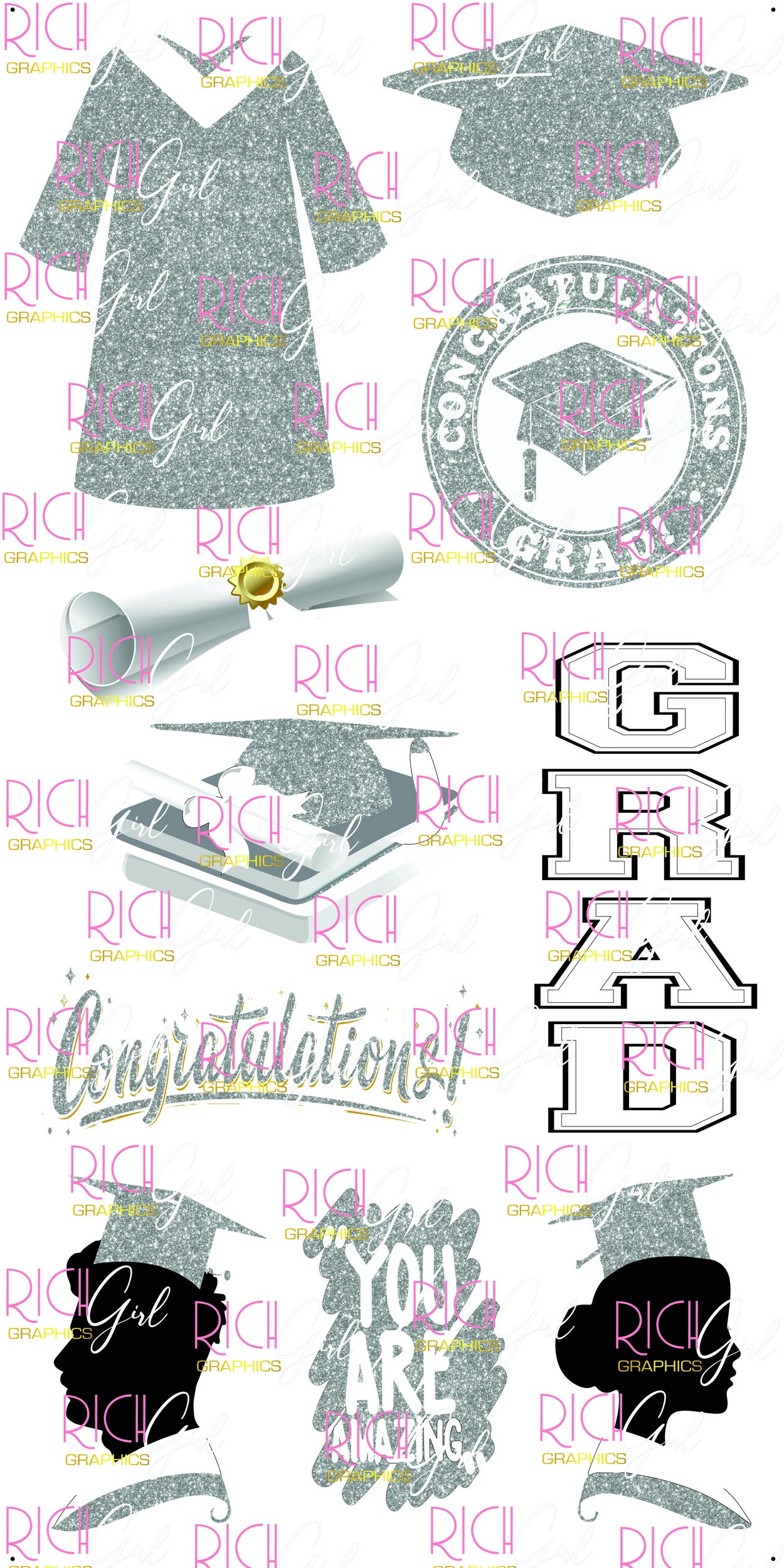 Graduation Flair GRAY SILVER Yard Card (Available in Glitter & Plain)