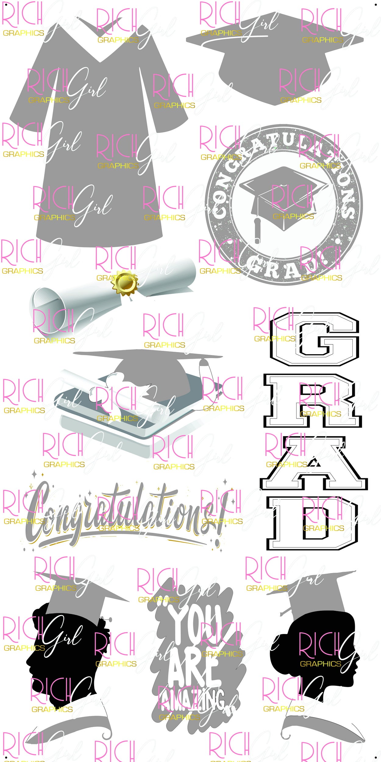 Graduation Flair GRAY SILVER Yard Card (Available in Glitter & Plain)