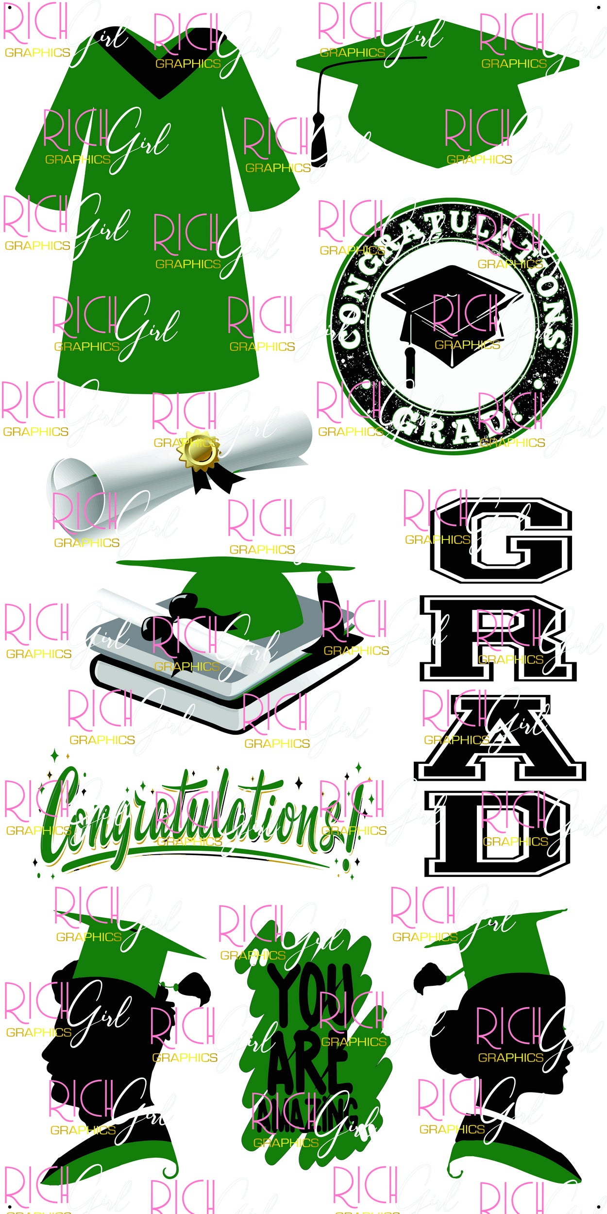 Graduation Flair GREEN Yard Card (Available in Glitter & Plain)