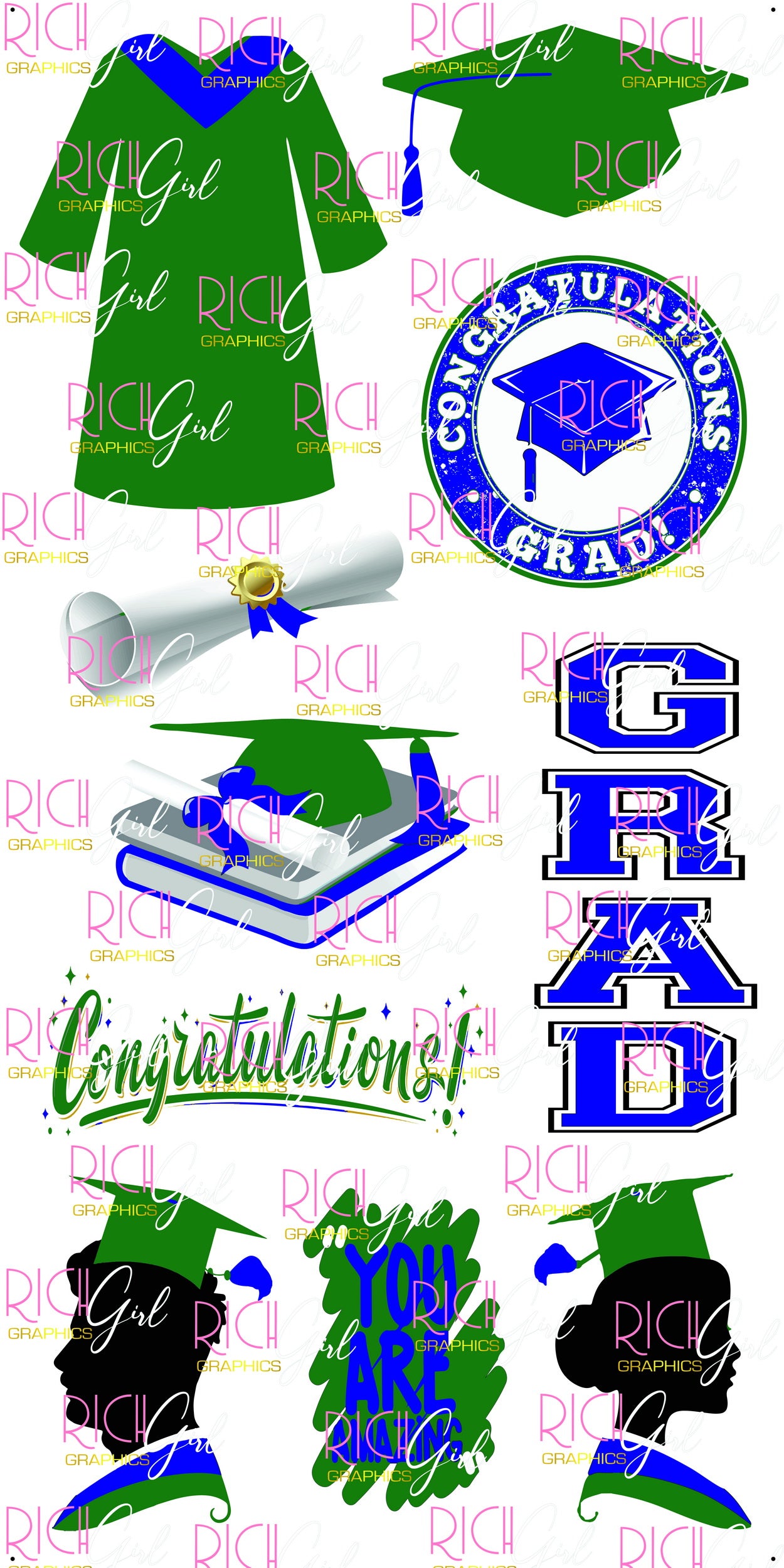 Graduation Flair GREEN Yard Card (Available in Glitter & Plain)