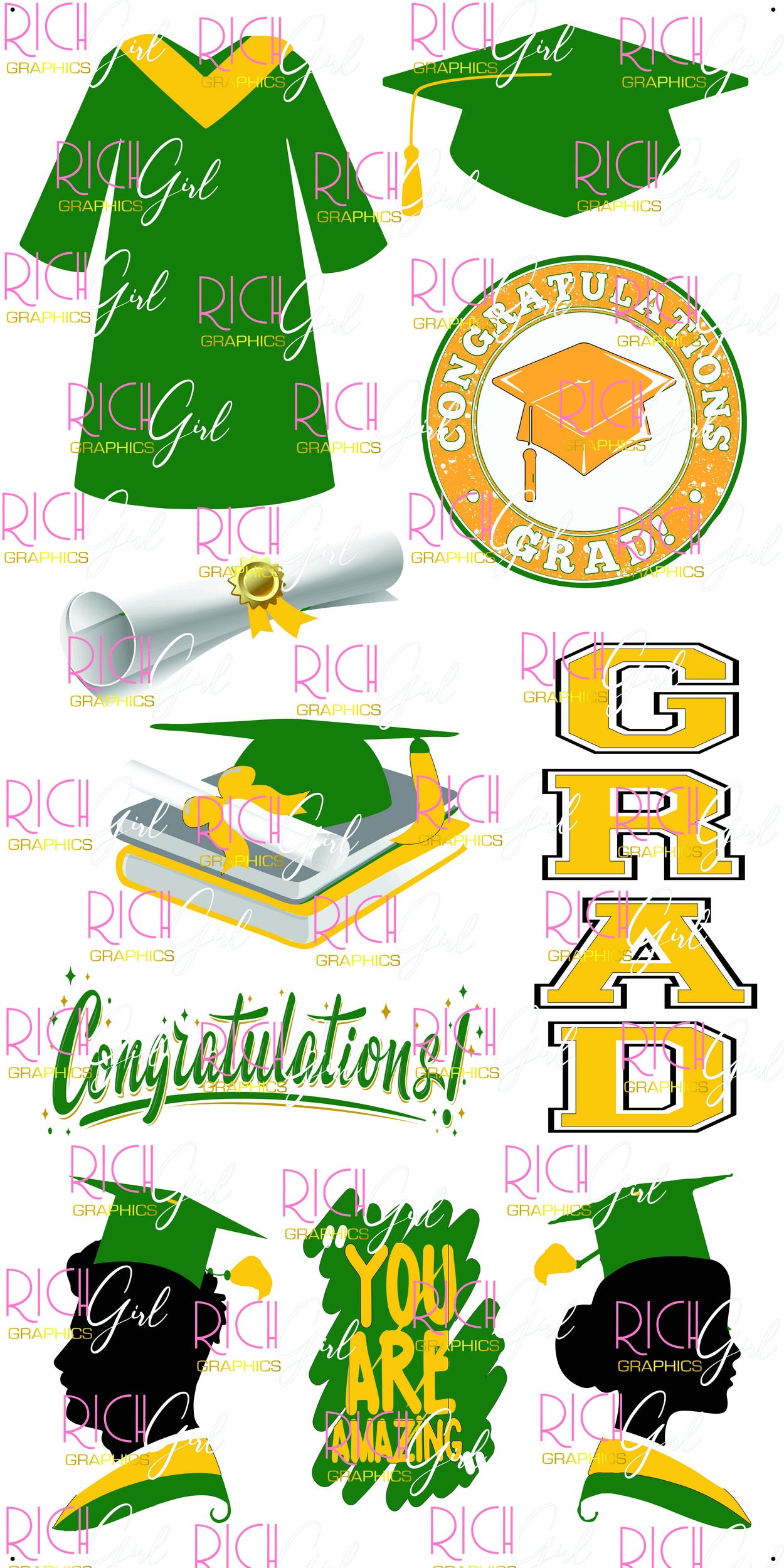 Graduation Flair GREEN Yard Card (Available in Glitter & Plain)