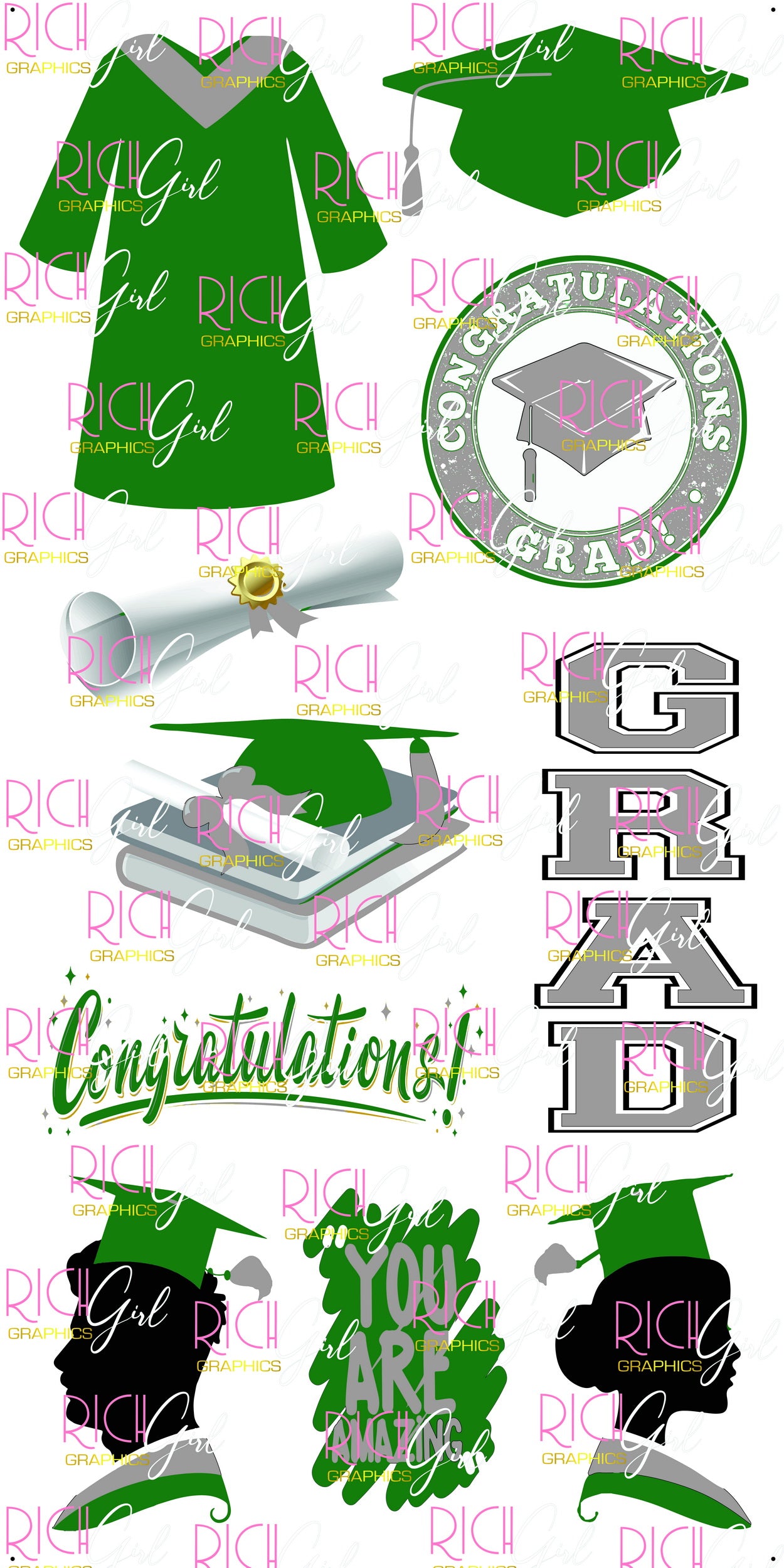 Graduation Flair GREEN Yard Card (Available in Glitter & Plain)