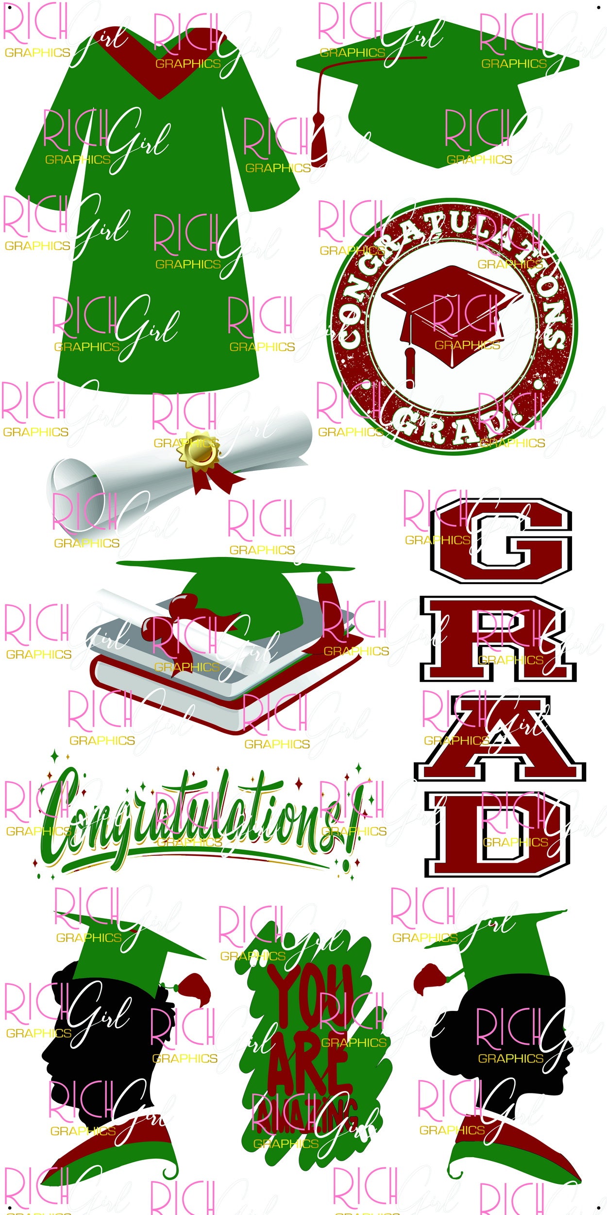 Graduation Flair GREEN Yard Card (Available in Glitter & Plain)