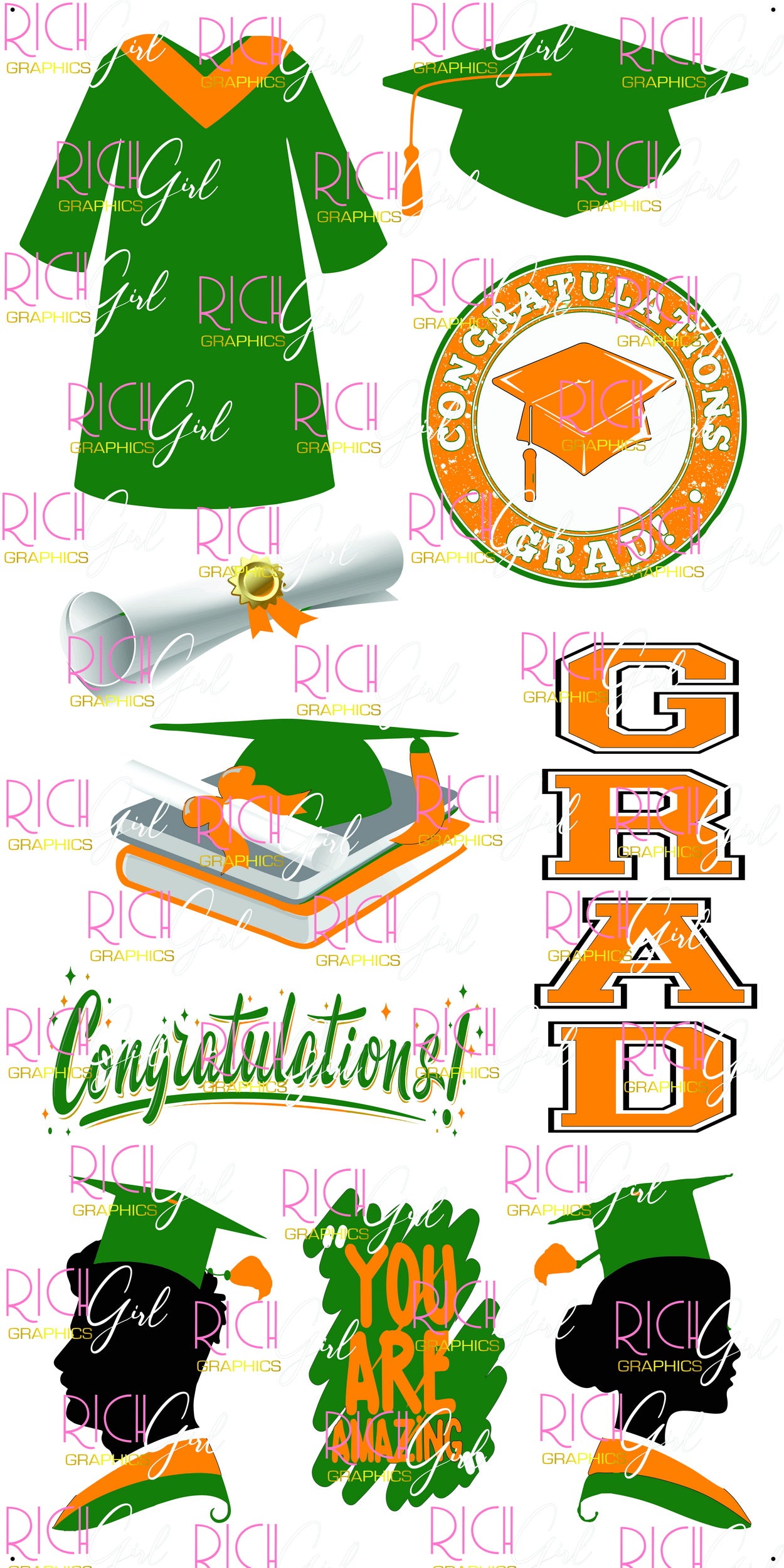 Graduation Flair GREEN Yard Card (Available in Glitter & Plain)