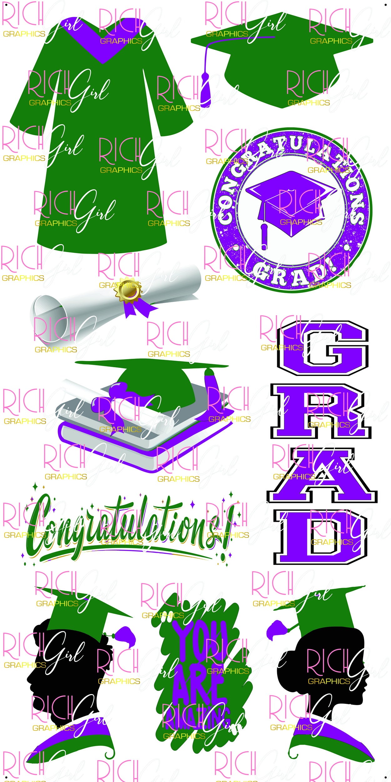 Graduation Flair GREEN Yard Card (Available in Glitter & Plain)