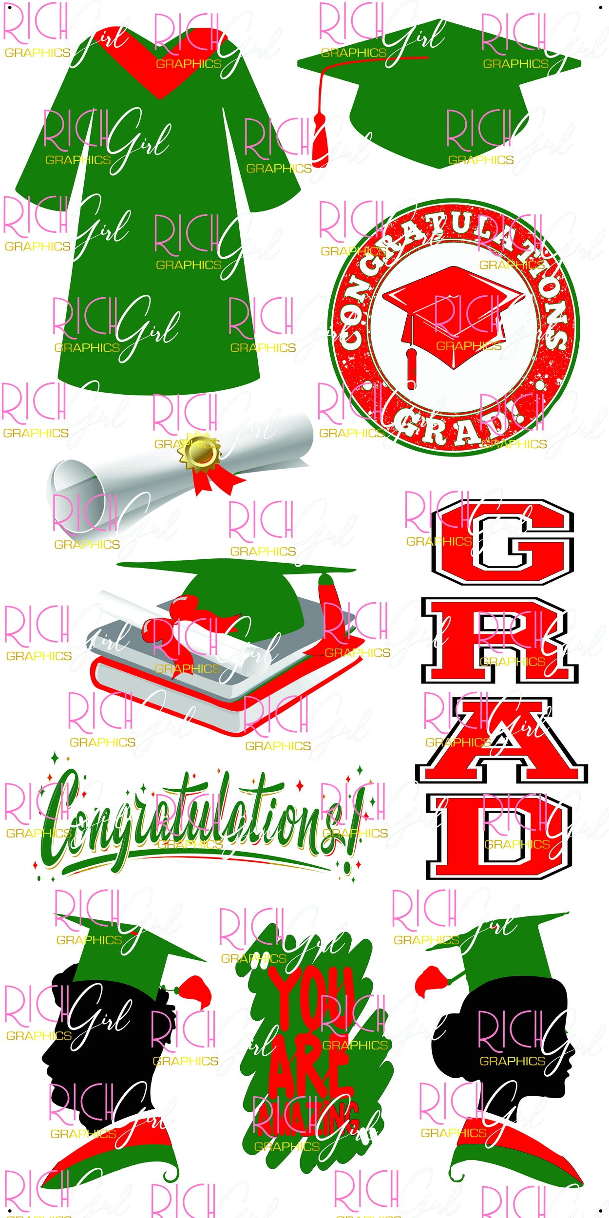 Graduation Flair GREEN Yard Card (Available in Glitter & Plain)