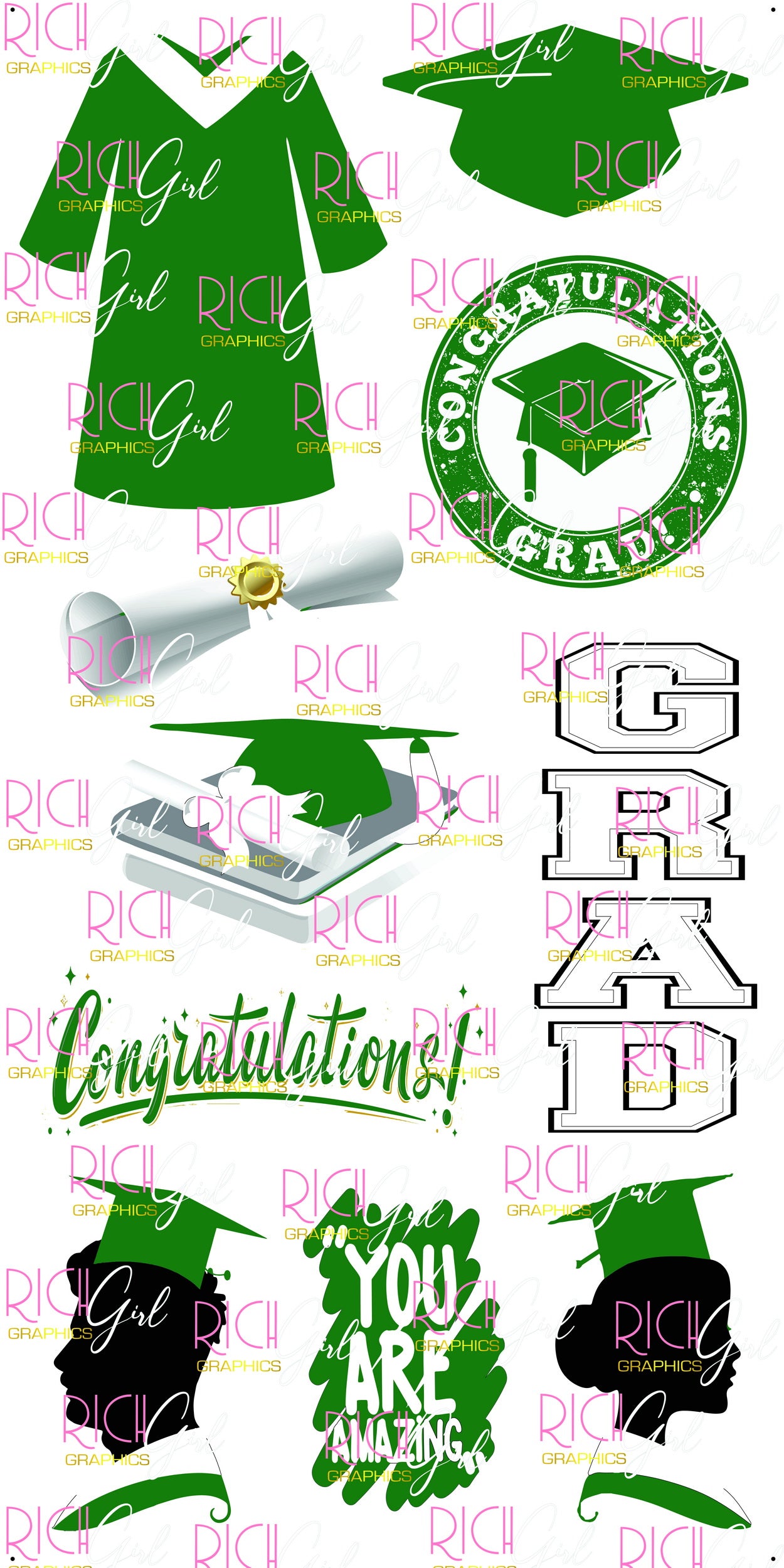 Graduation Flair GREEN Yard Card (Available in Glitter & Plain)