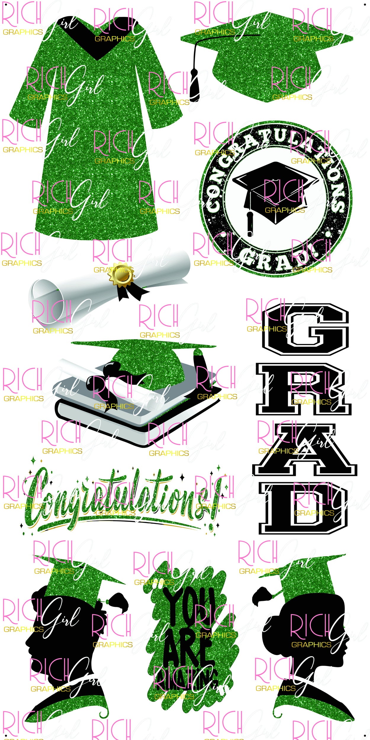 Graduation Flair GREEN Yard Card (Available in Glitter & Plain)