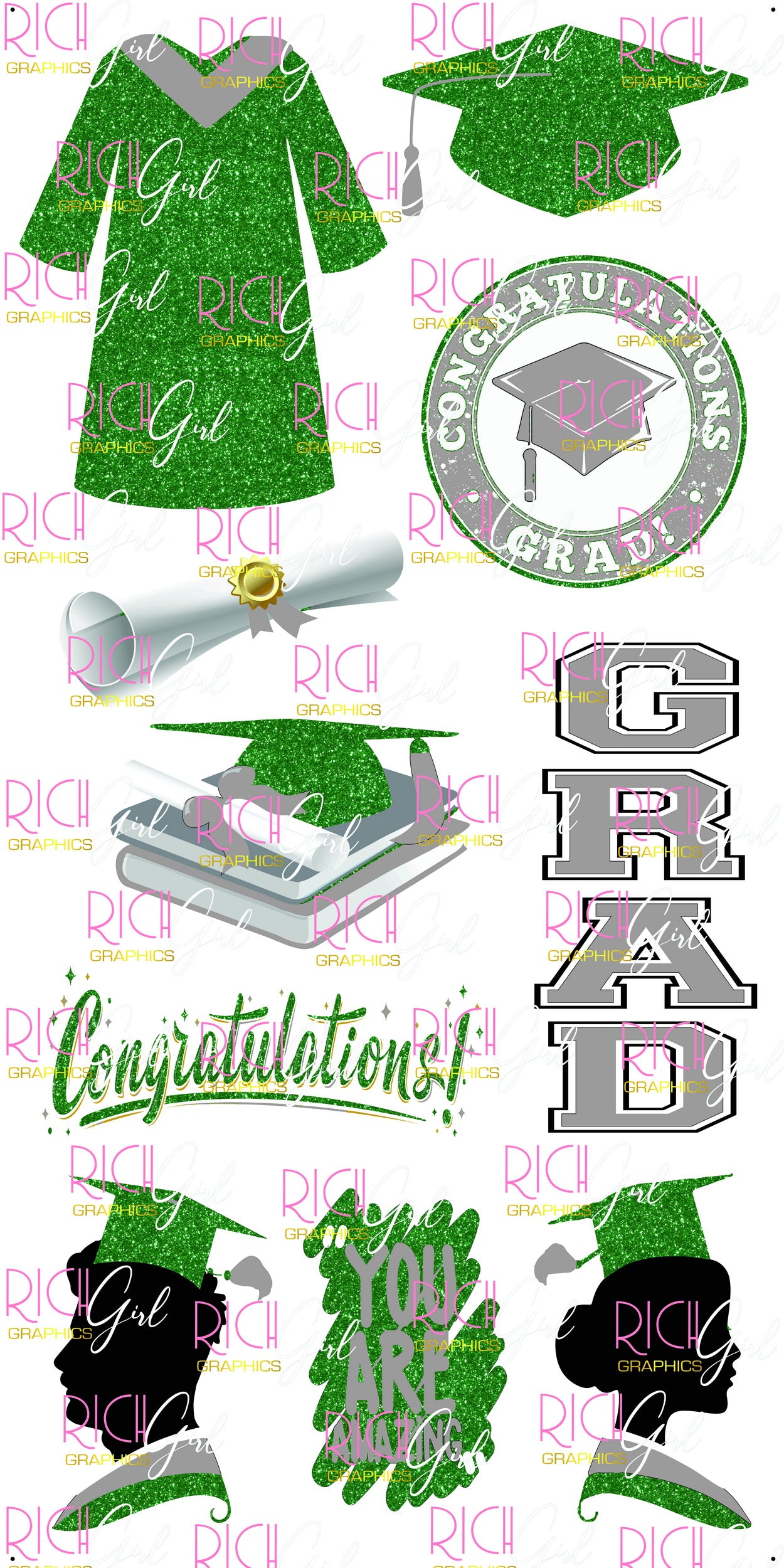 Graduation Flair GREEN Yard Card (Available in Glitter & Plain)