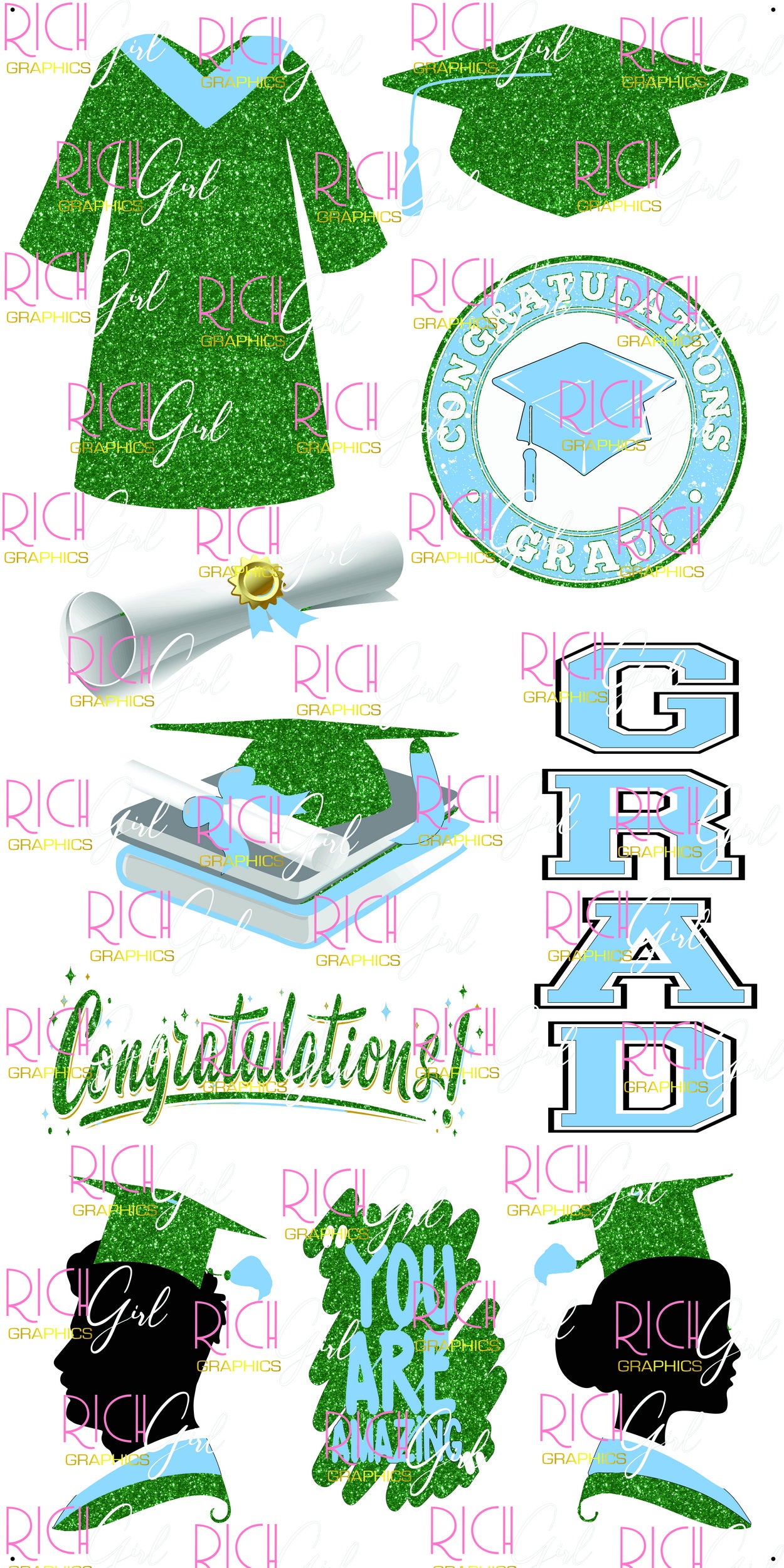 Graduation Flair GREEN Yard Card (Available in Glitter & Plain)