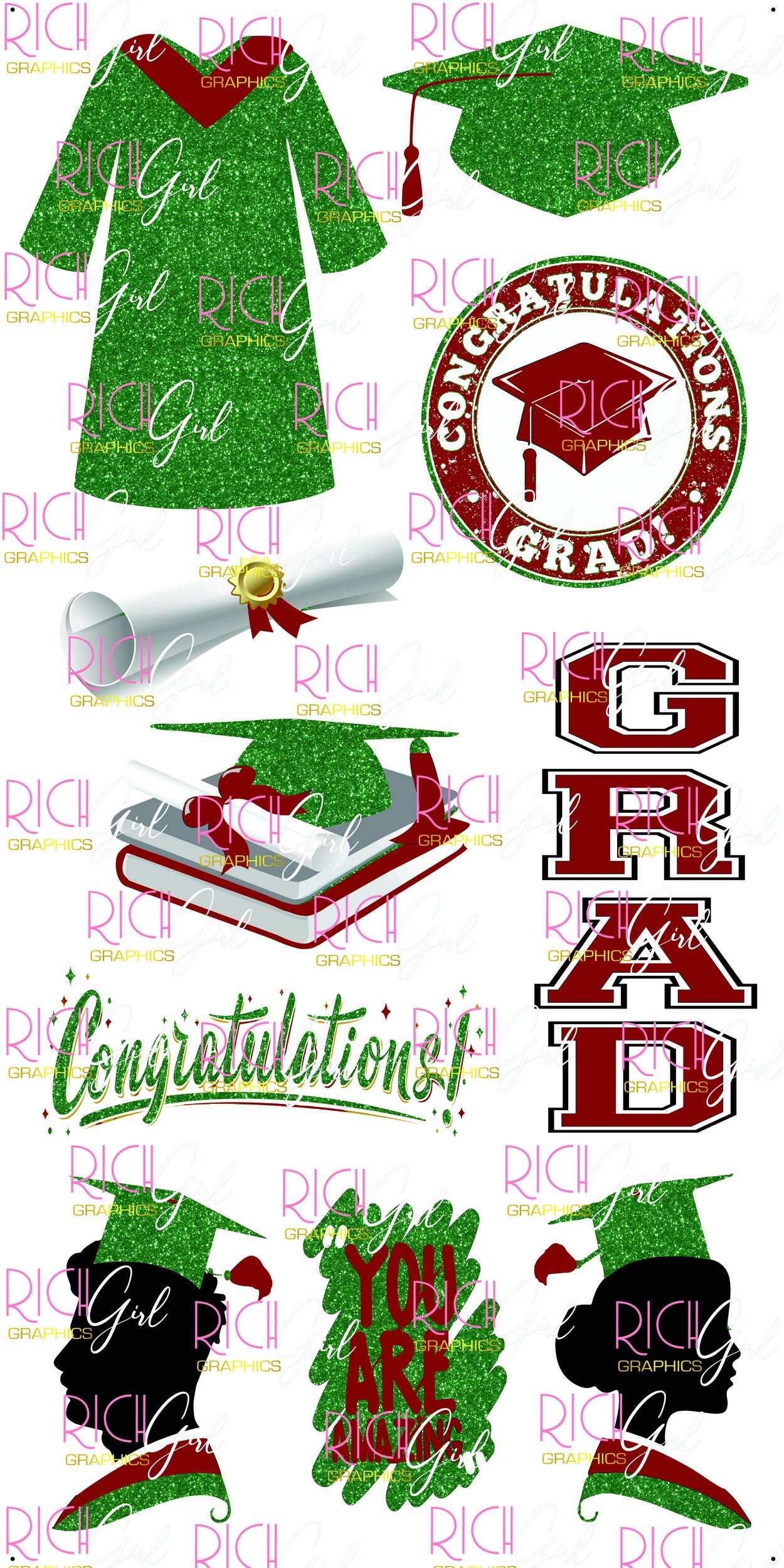 Graduation Flair GREEN Yard Card (Available in Glitter & Plain)