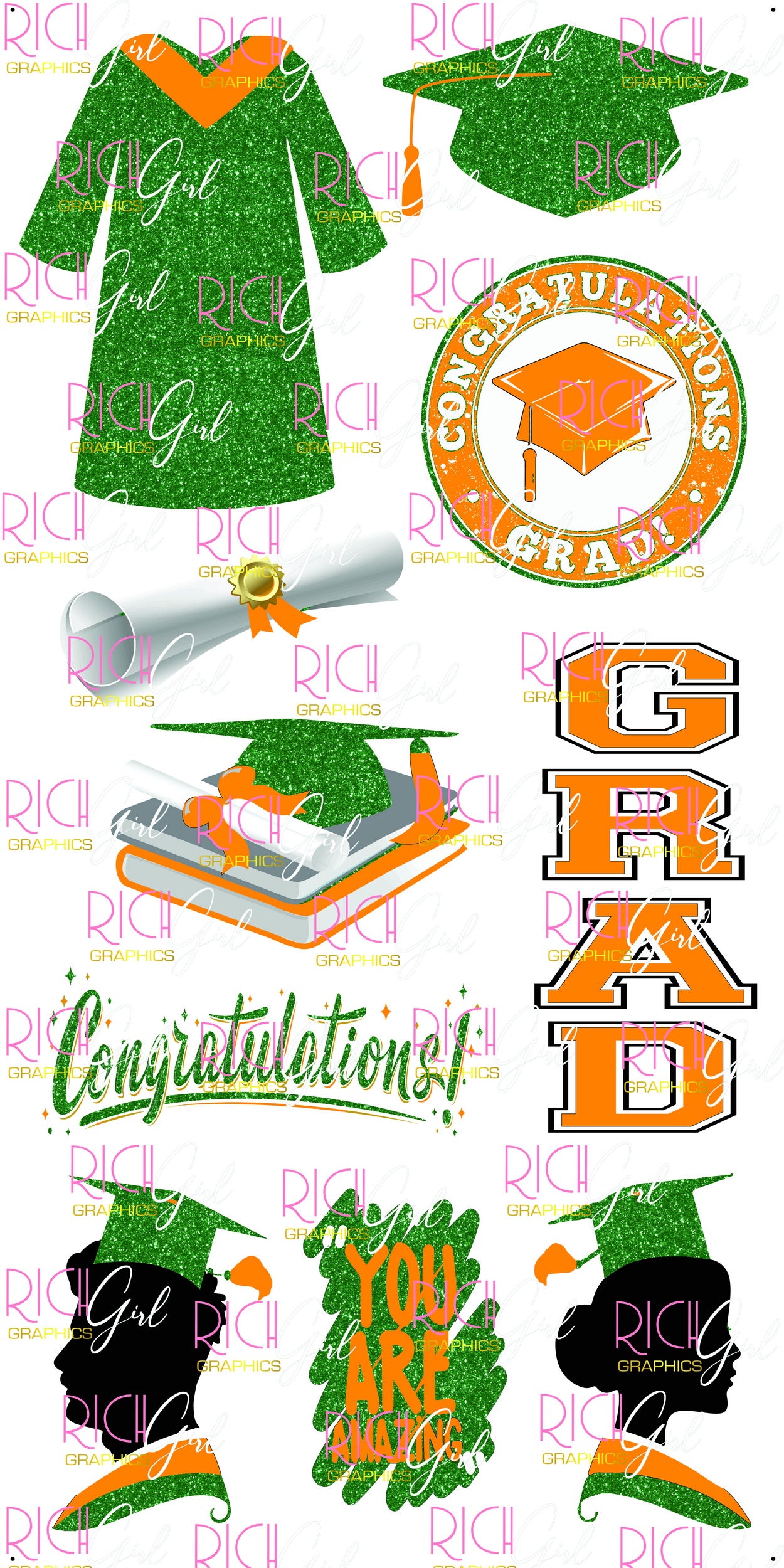Graduation Flair GREEN Yard Card (Available in Glitter & Plain)