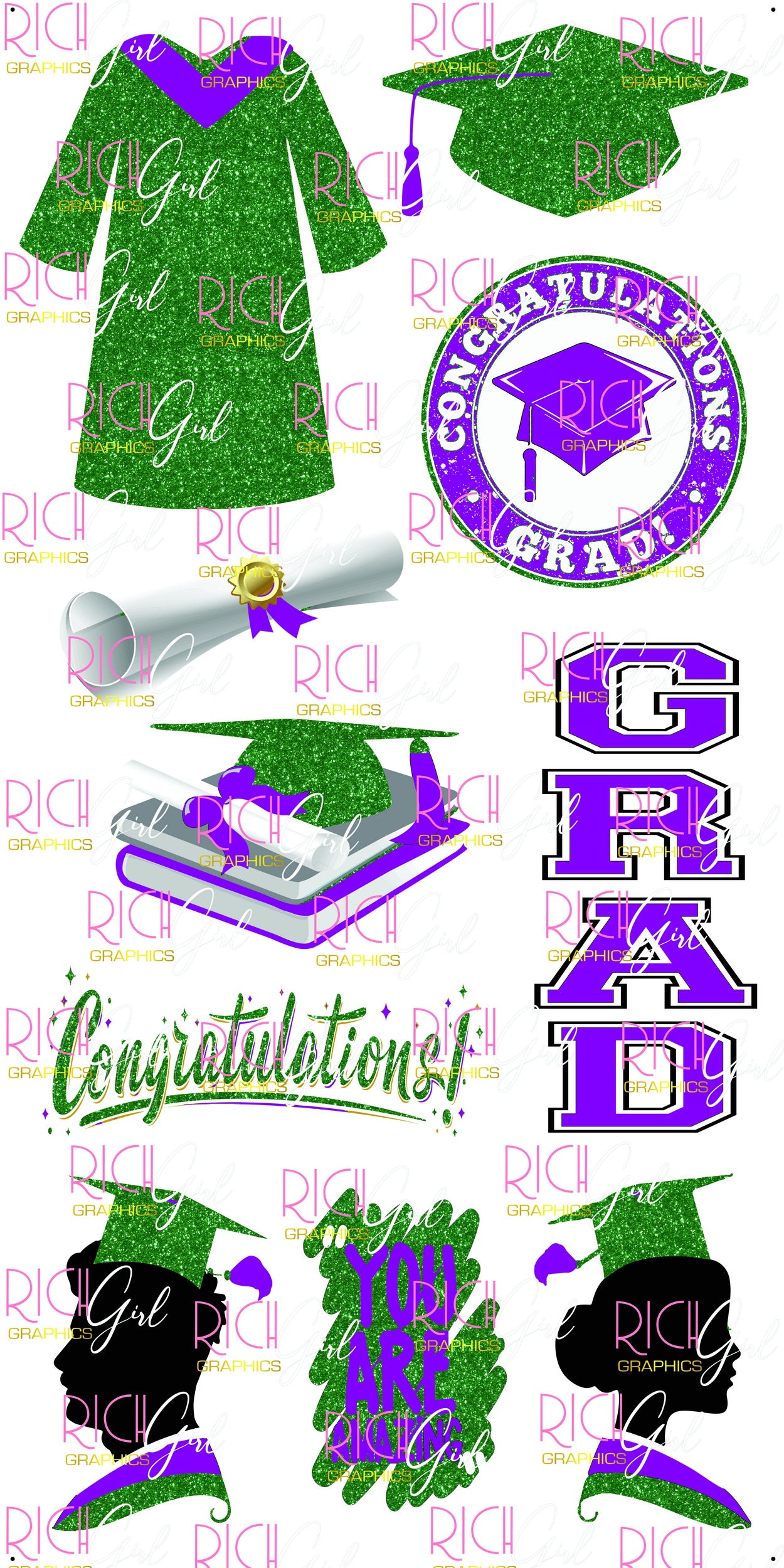 Graduation Flair GREEN Yard Card (Available in Glitter & Plain)