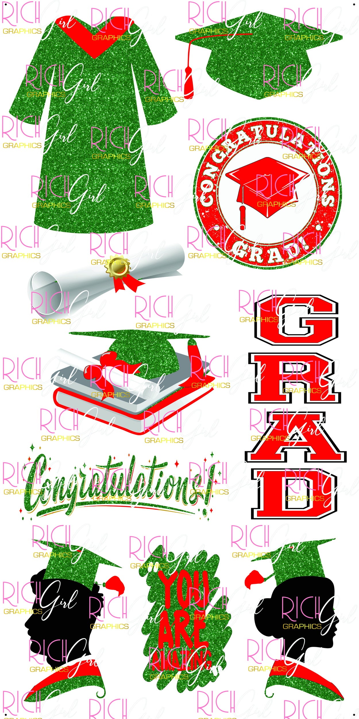 Graduation Flair GREEN Yard Card (Available in Glitter & Plain)