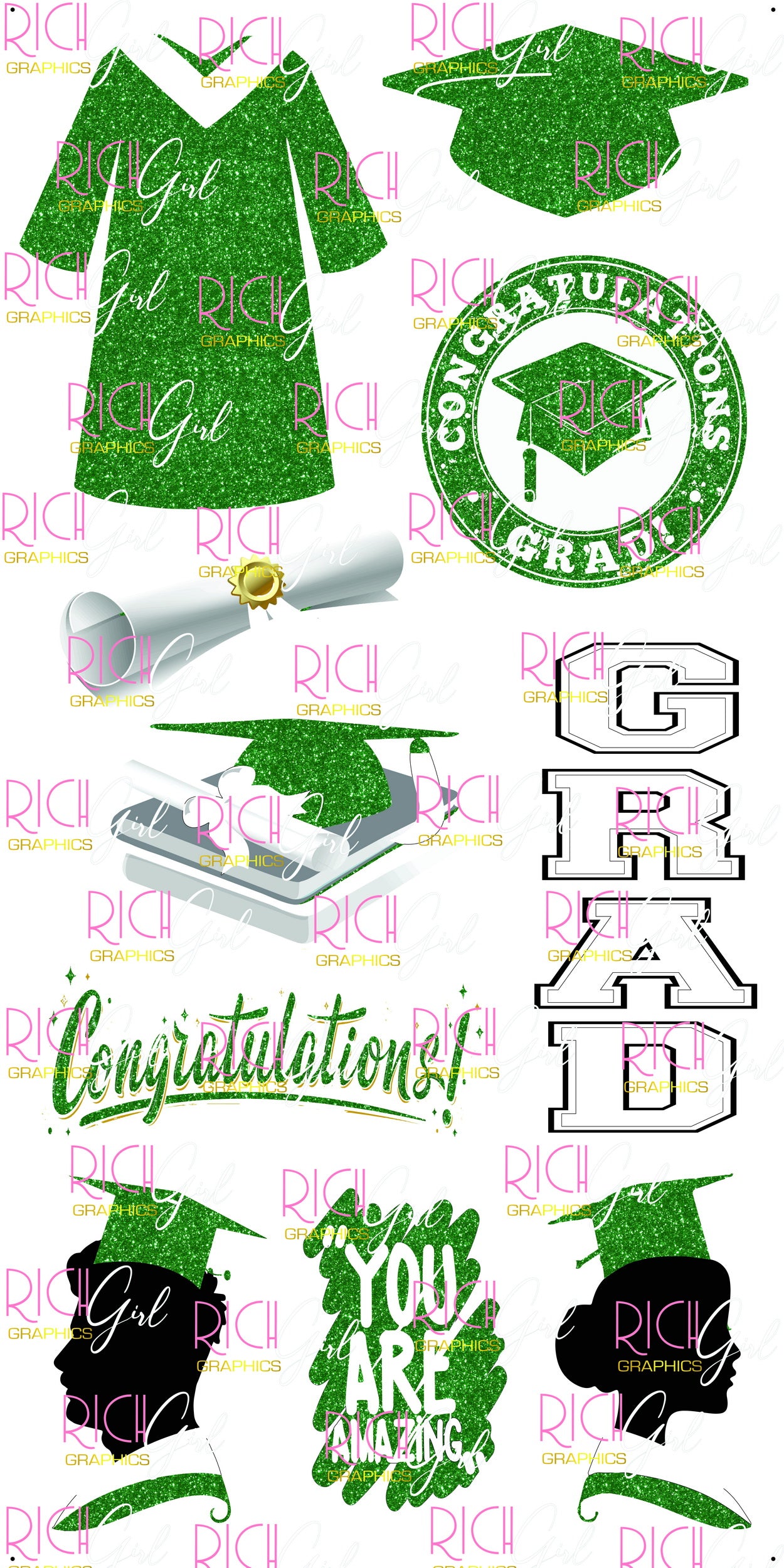 Graduation Flair GREEN Yard Card (Available in Glitter & Plain)