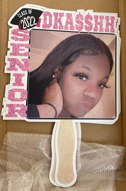 3pc Custom Graduation Photo 18" Fans Personalized Grad Fans – With Photo, Name & Optional Noisemaker