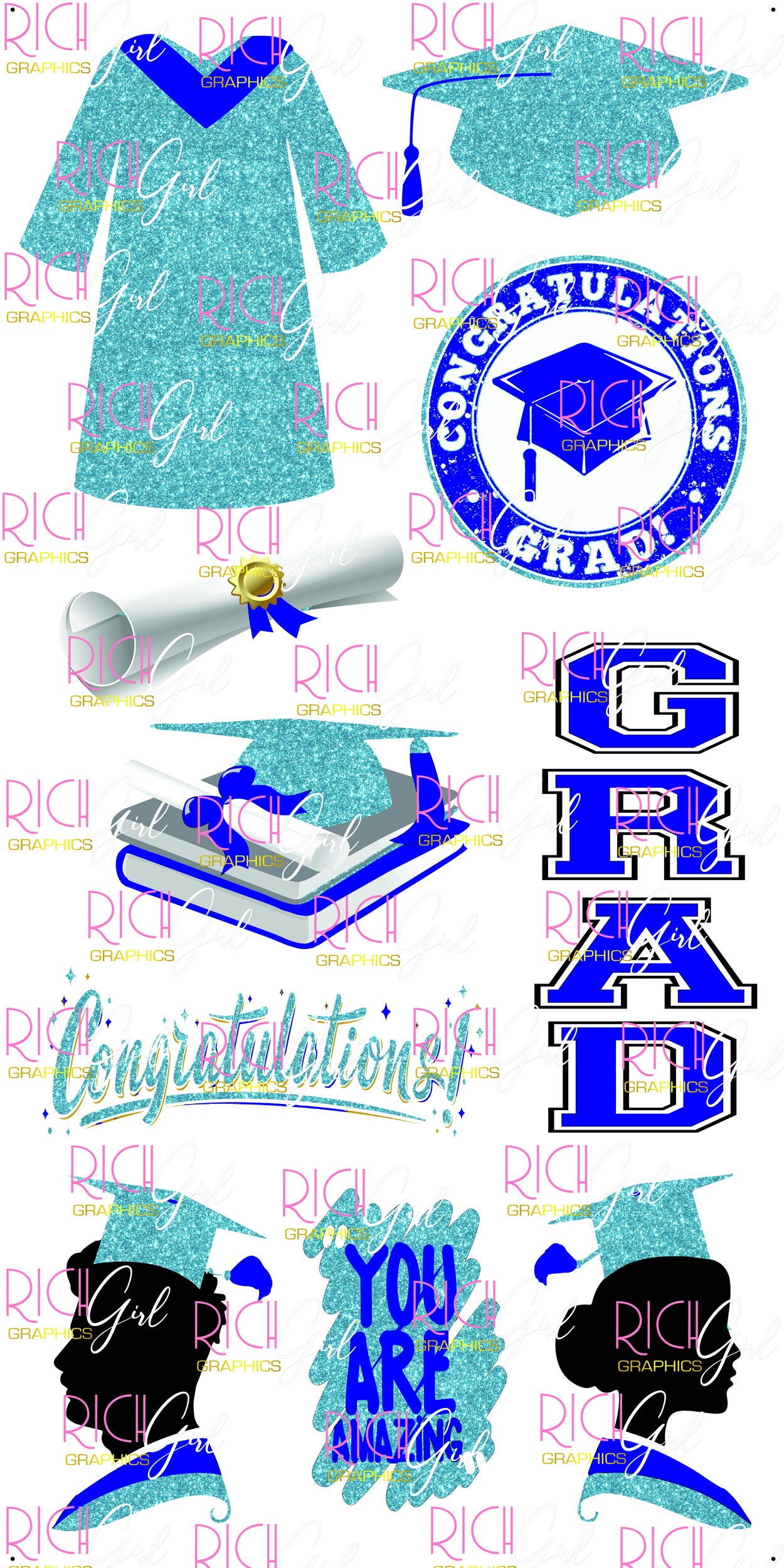 Graduation Flair LIGHT BLUE Yard Card (Available in Glitter & Plain)
