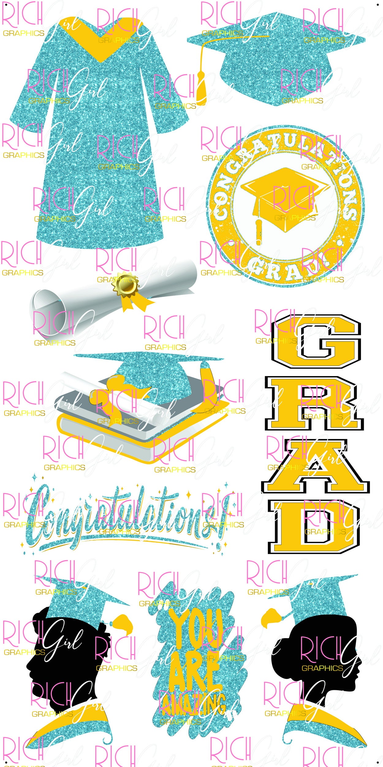 Graduation Flair LIGHT BLUE Yard Card (Available in Glitter & Plain)