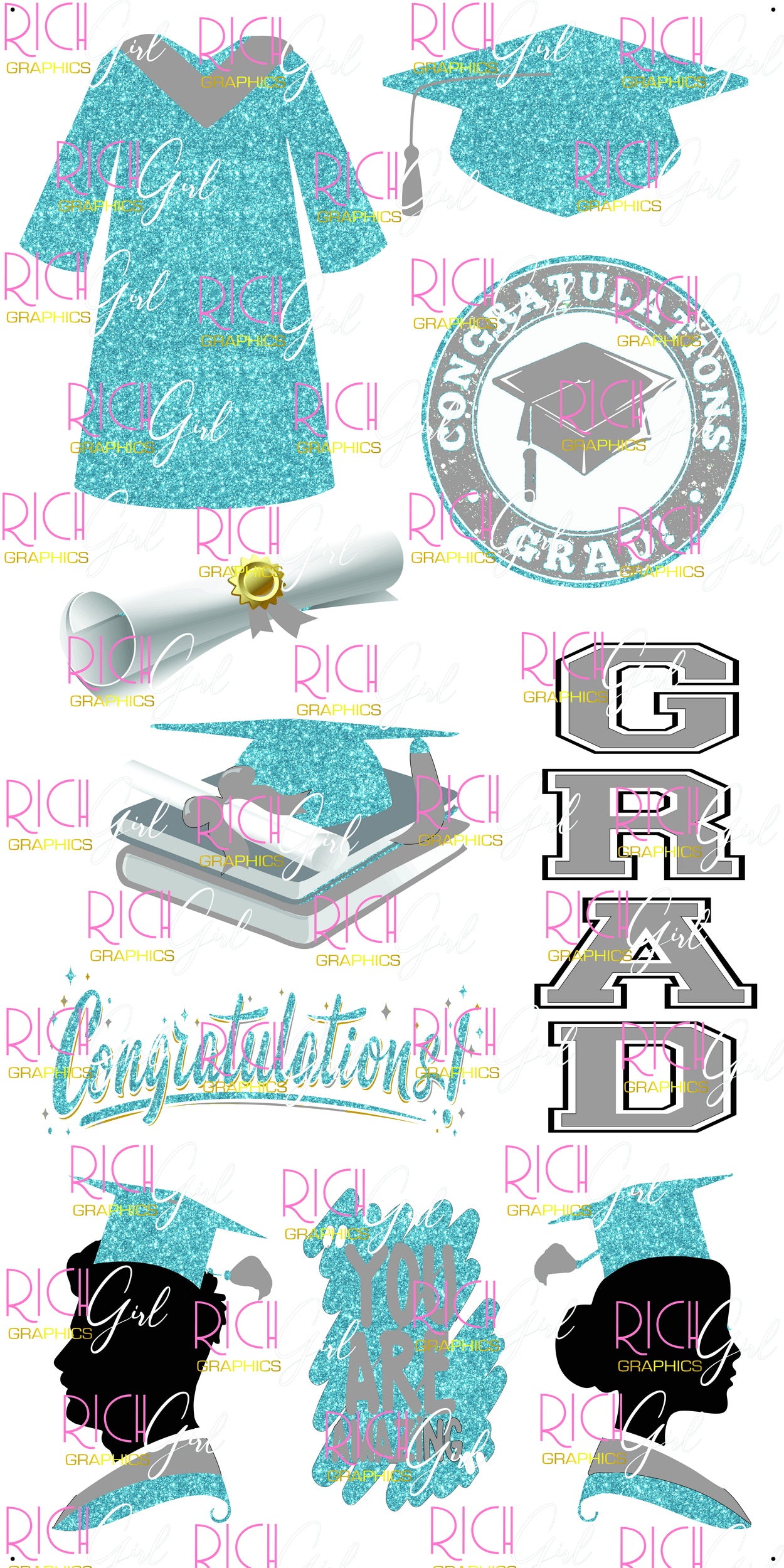 Graduation Flair LIGHT BLUE Yard Card (Available in Glitter & Plain)