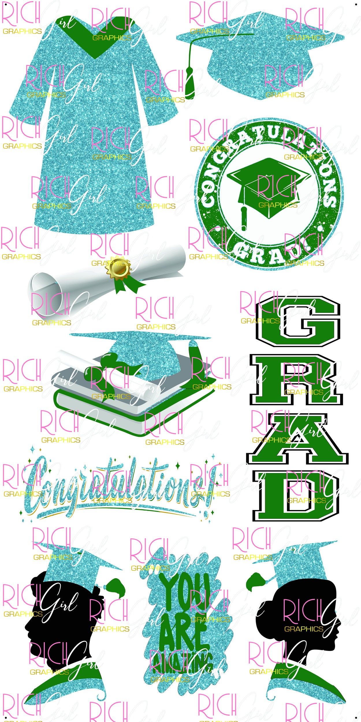 Graduation Flair LIGHT BLUE Yard Card (Available in Glitter & Plain)