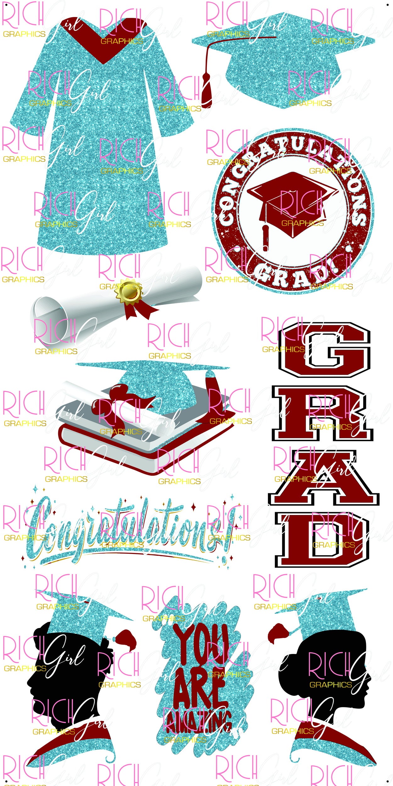 Graduation Flair LIGHT BLUE Yard Card (Available in Glitter & Plain)