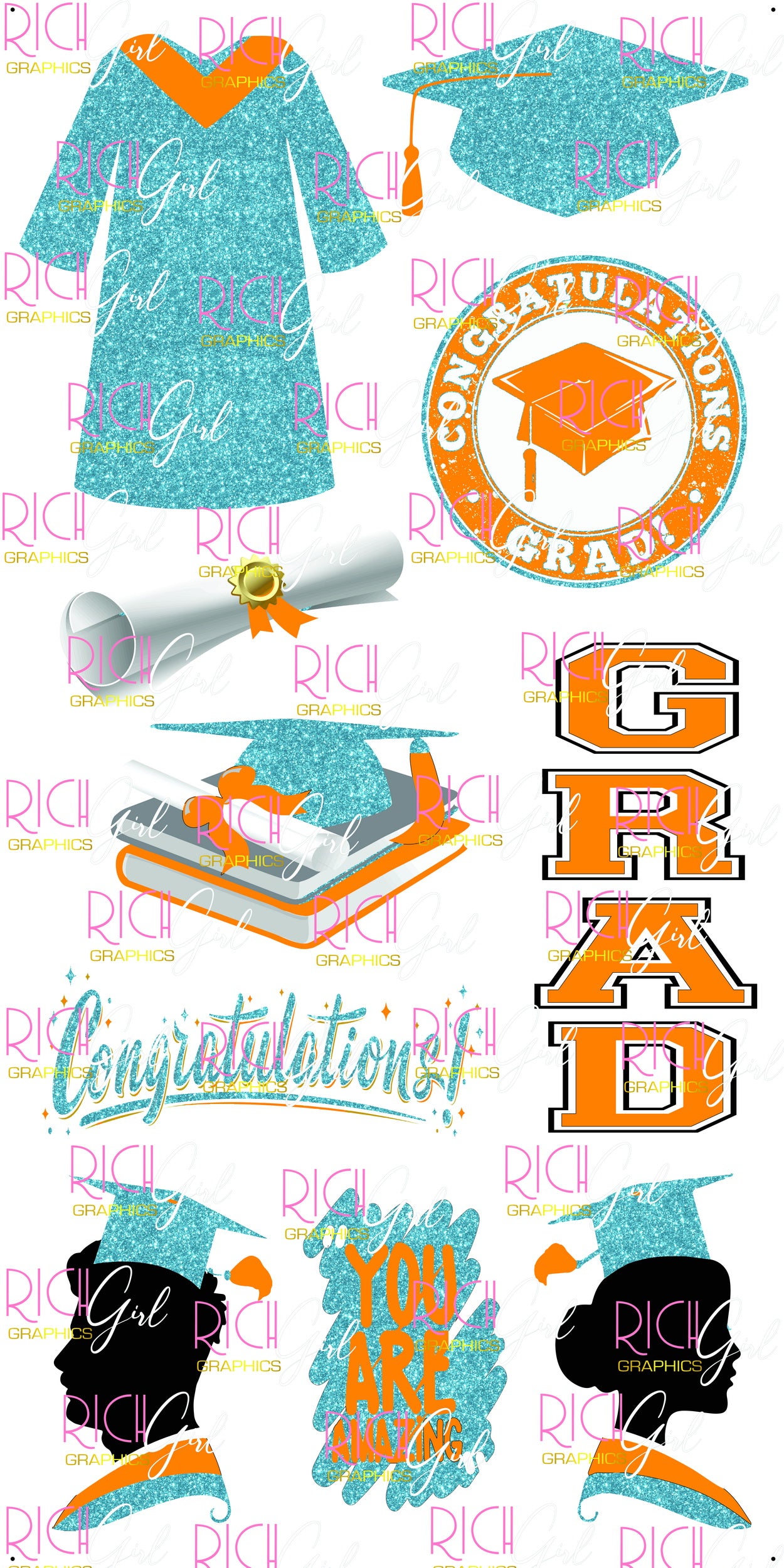 Graduation Flair LIGHT BLUE Yard Card (Available in Glitter & Plain)