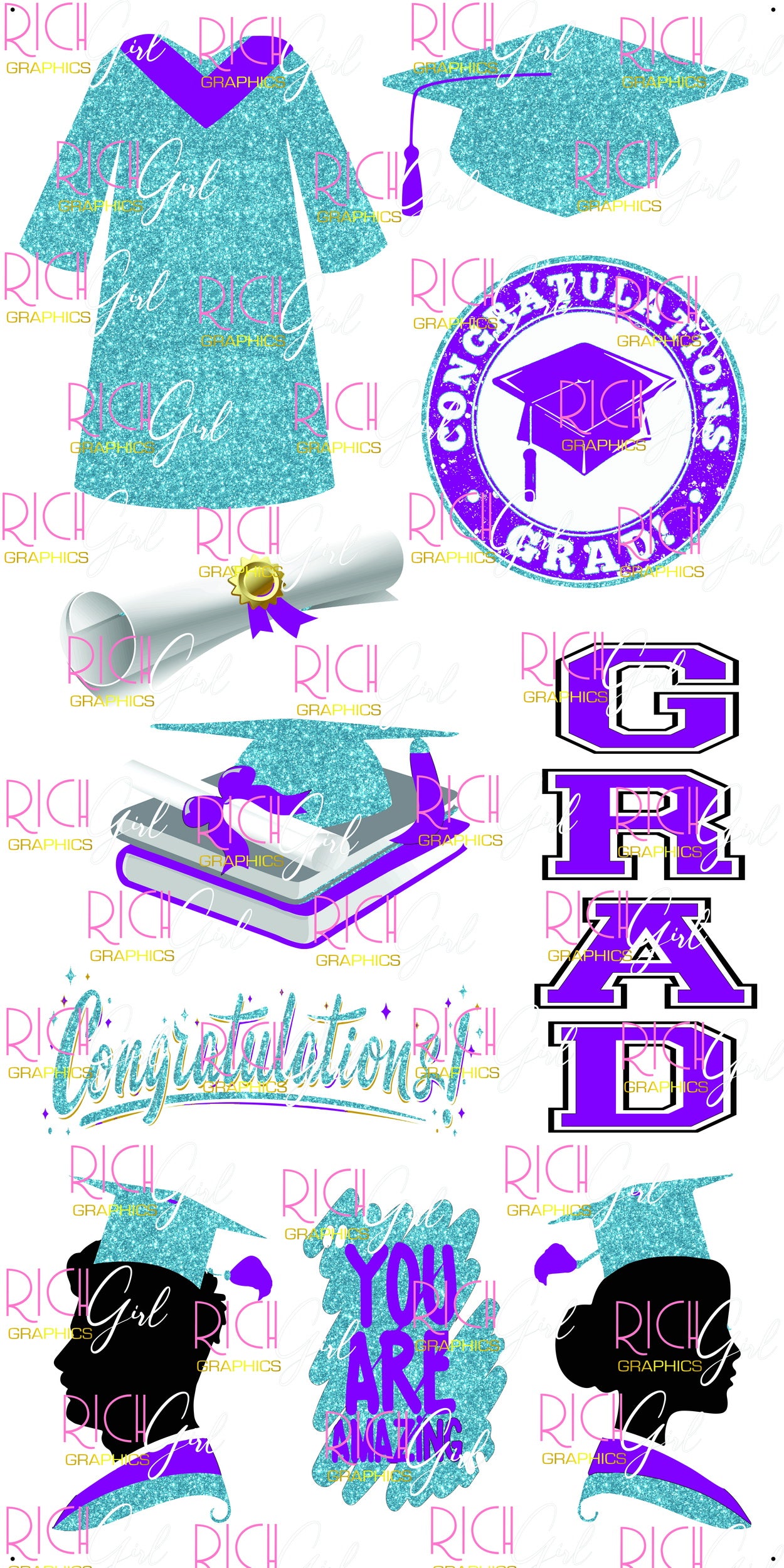 Graduation Flair LIGHT BLUE Yard Card (Available in Glitter & Plain)