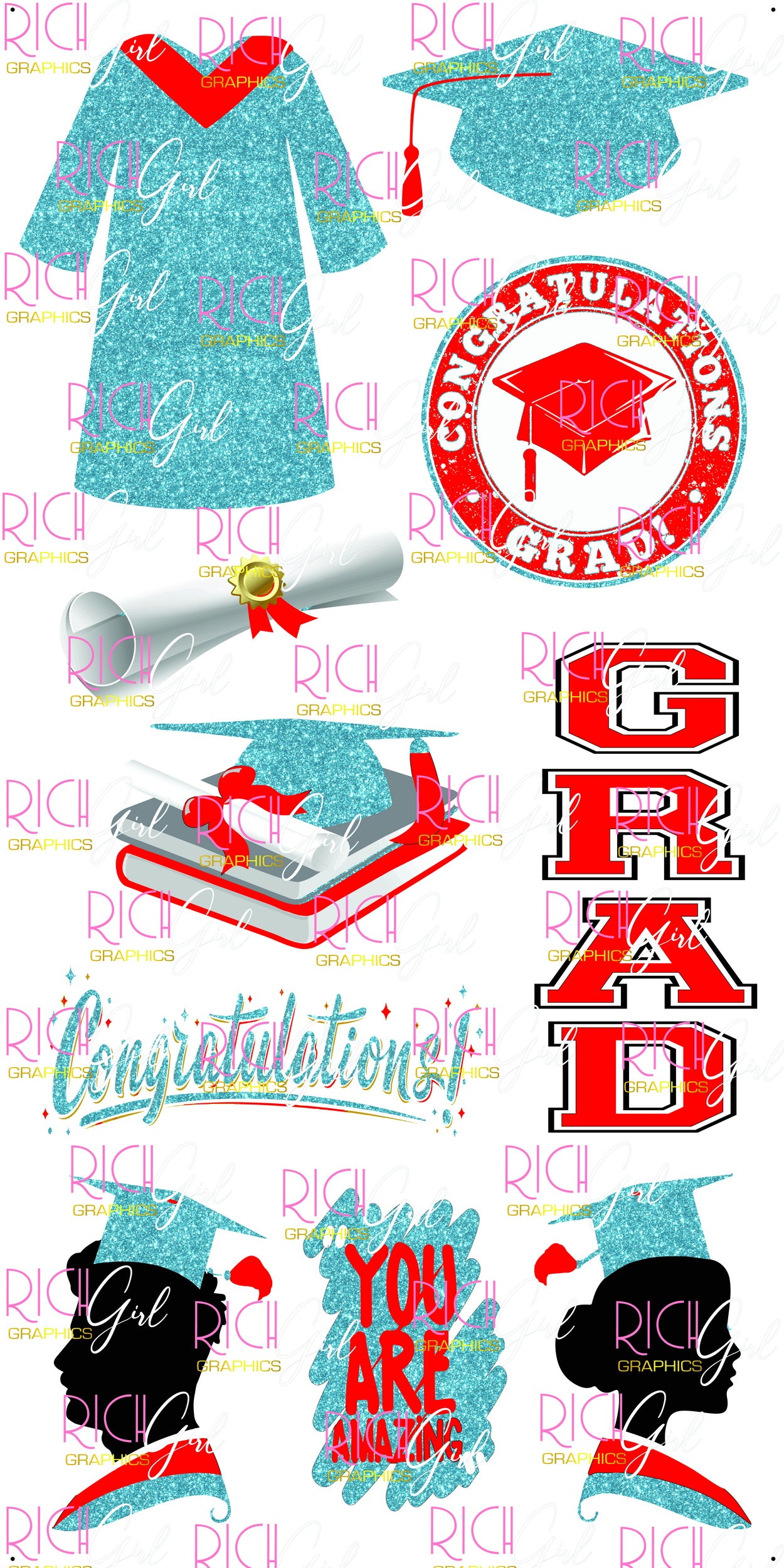 Graduation Flair LIGHT BLUE Yard Card (Available in Glitter & Plain)