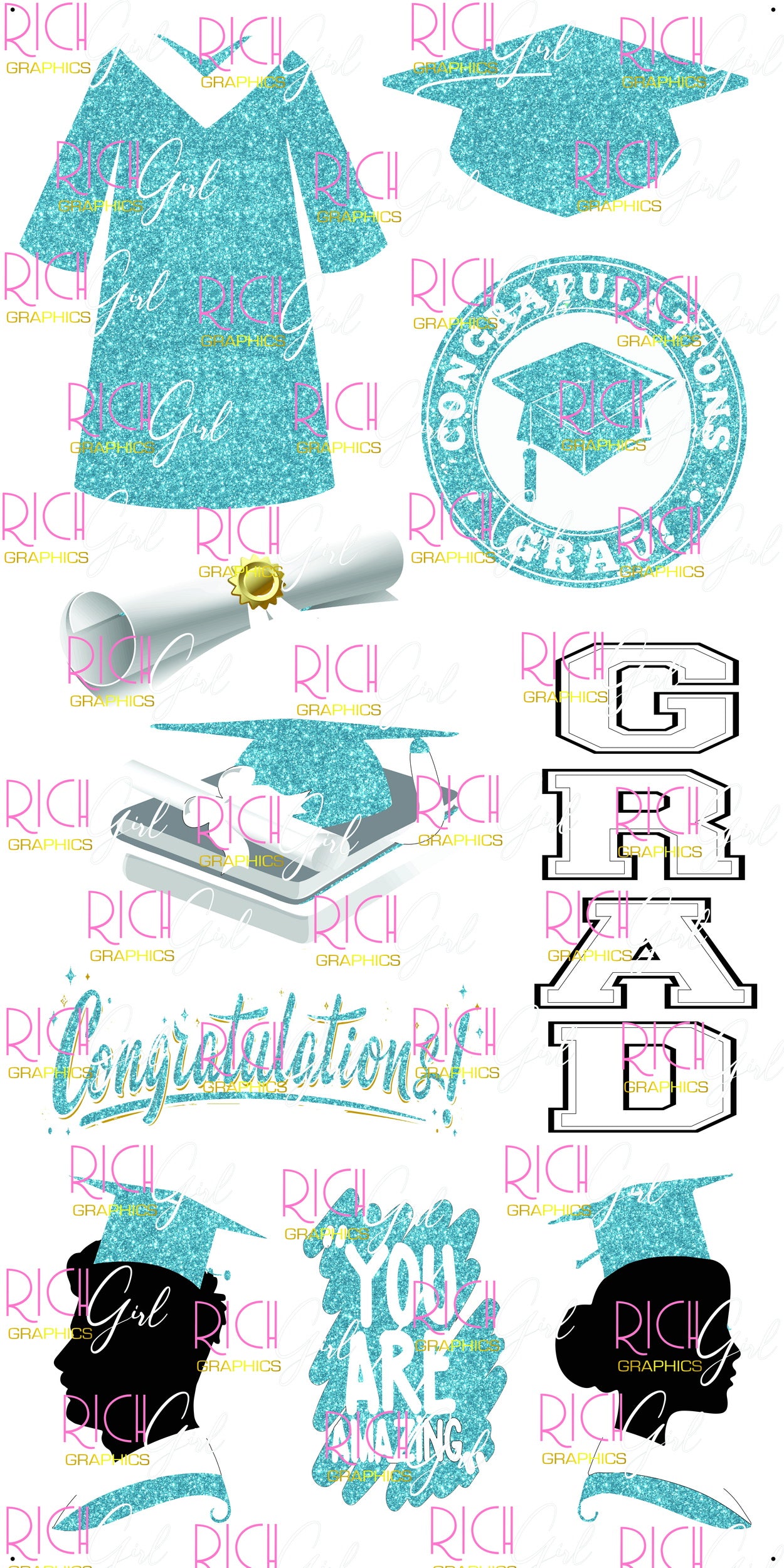 Graduation Flair LIGHT BLUE Yard Card (Available in Glitter & Plain)