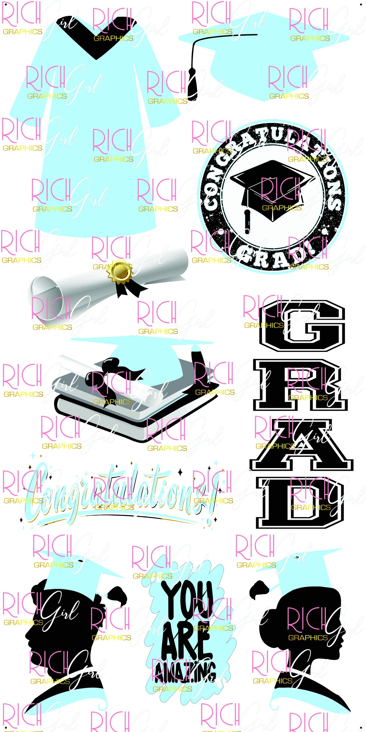 Graduation Flair LIGHT BLUE Yard Card (Available in Glitter & Plain)