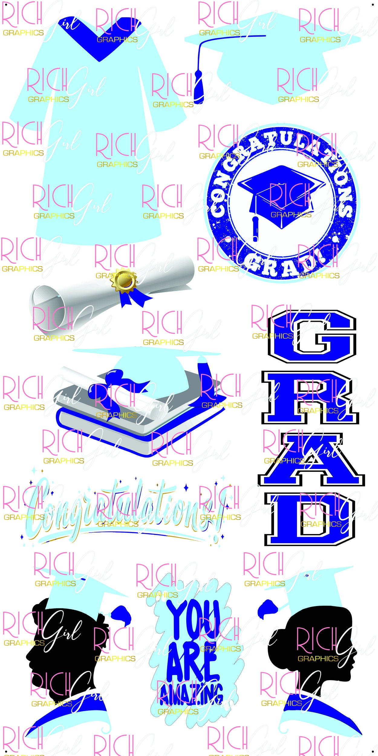 Graduation Flair LIGHT BLUE Yard Card (Available in Glitter & Plain)