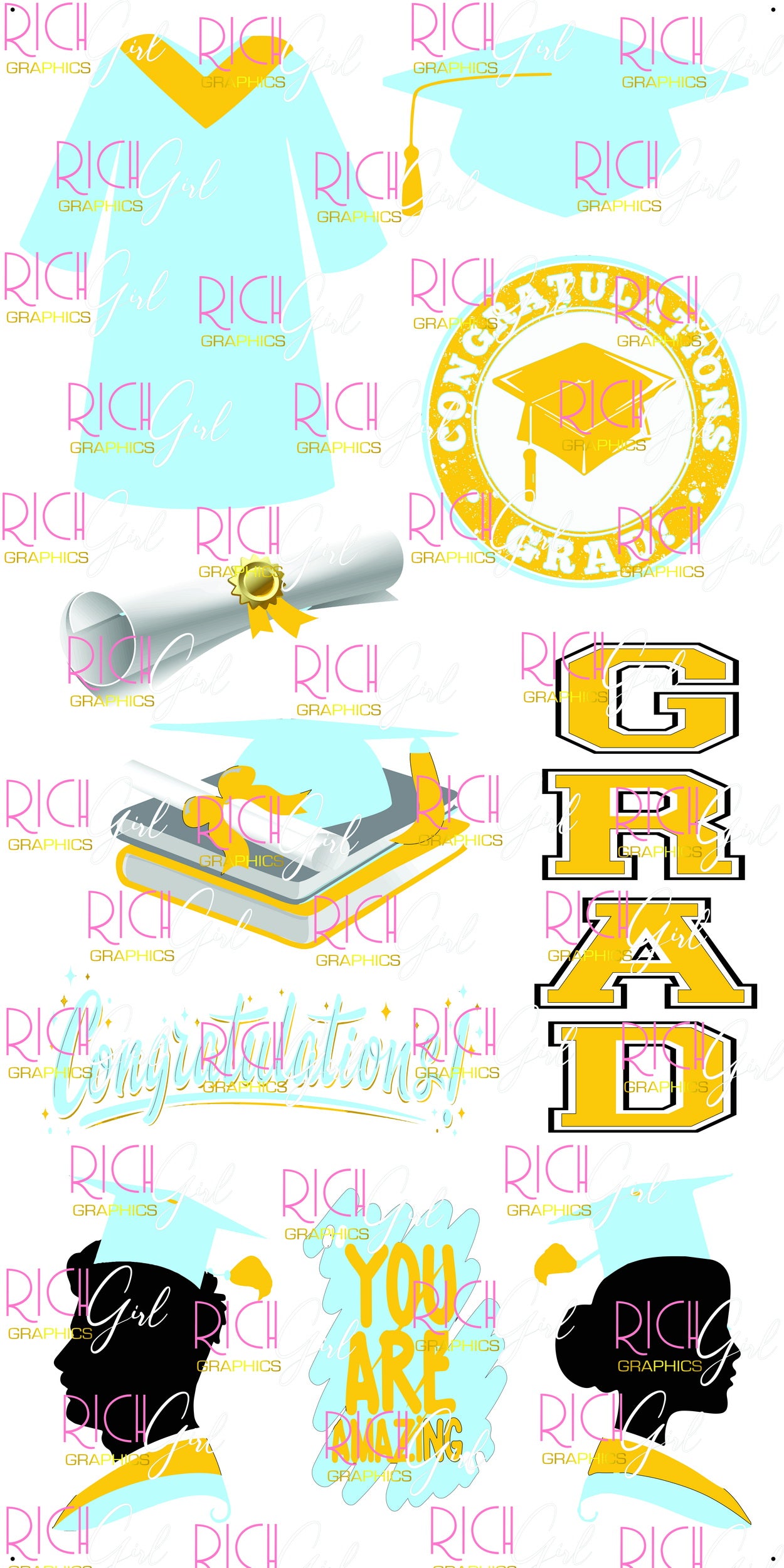 Graduation Flair LIGHT BLUE Yard Card (Available in Glitter & Plain)