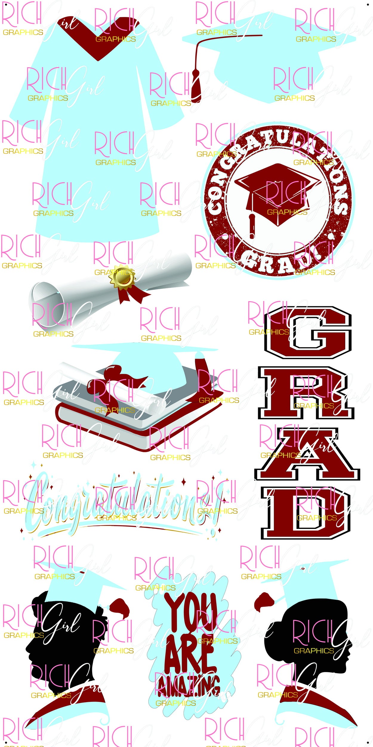 Graduation Flair LIGHT BLUE Yard Card (Available in Glitter & Plain)