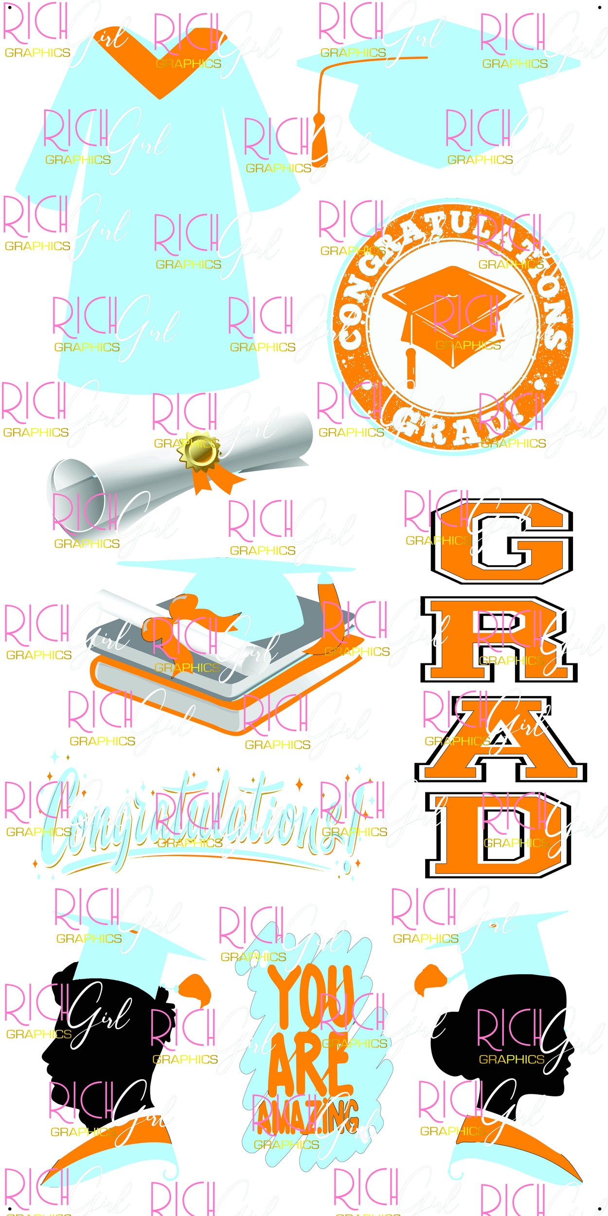 Graduation Flair LIGHT BLUE Yard Card (Available in Glitter & Plain)
