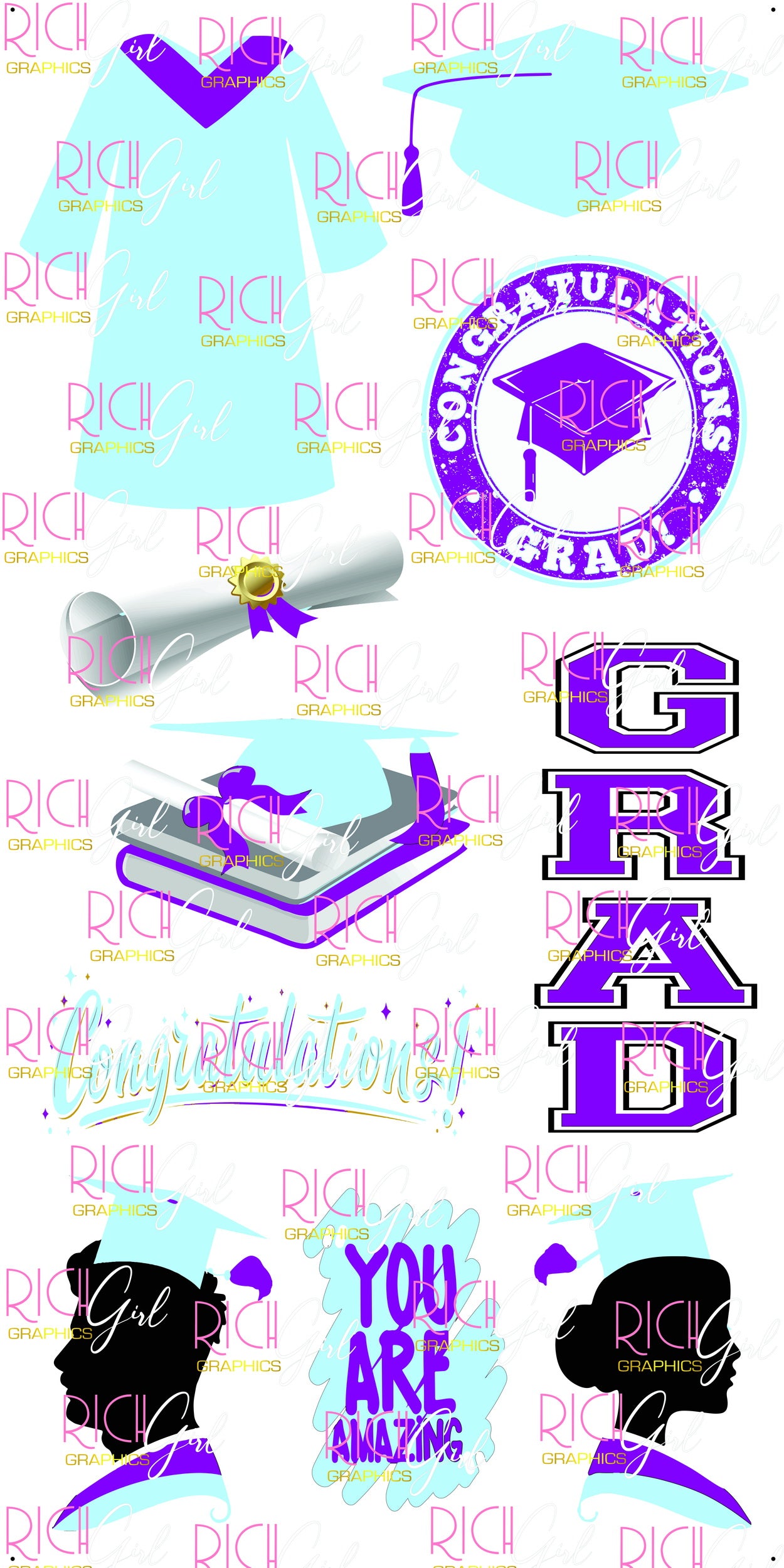 Graduation Flair LIGHT BLUE Yard Card (Available in Glitter & Plain)