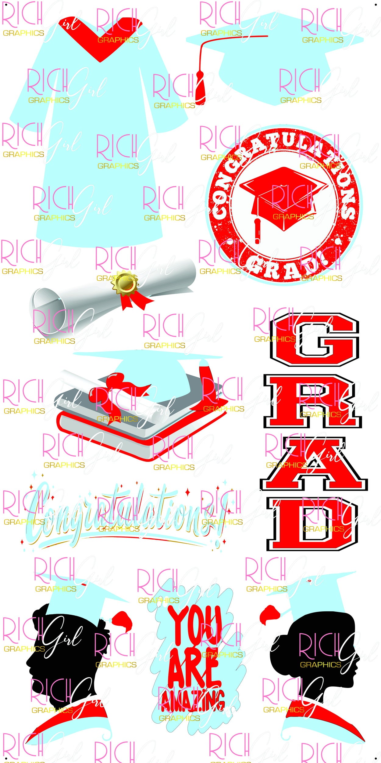 Graduation Flair LIGHT BLUE Yard Card (Available in Glitter & Plain)
