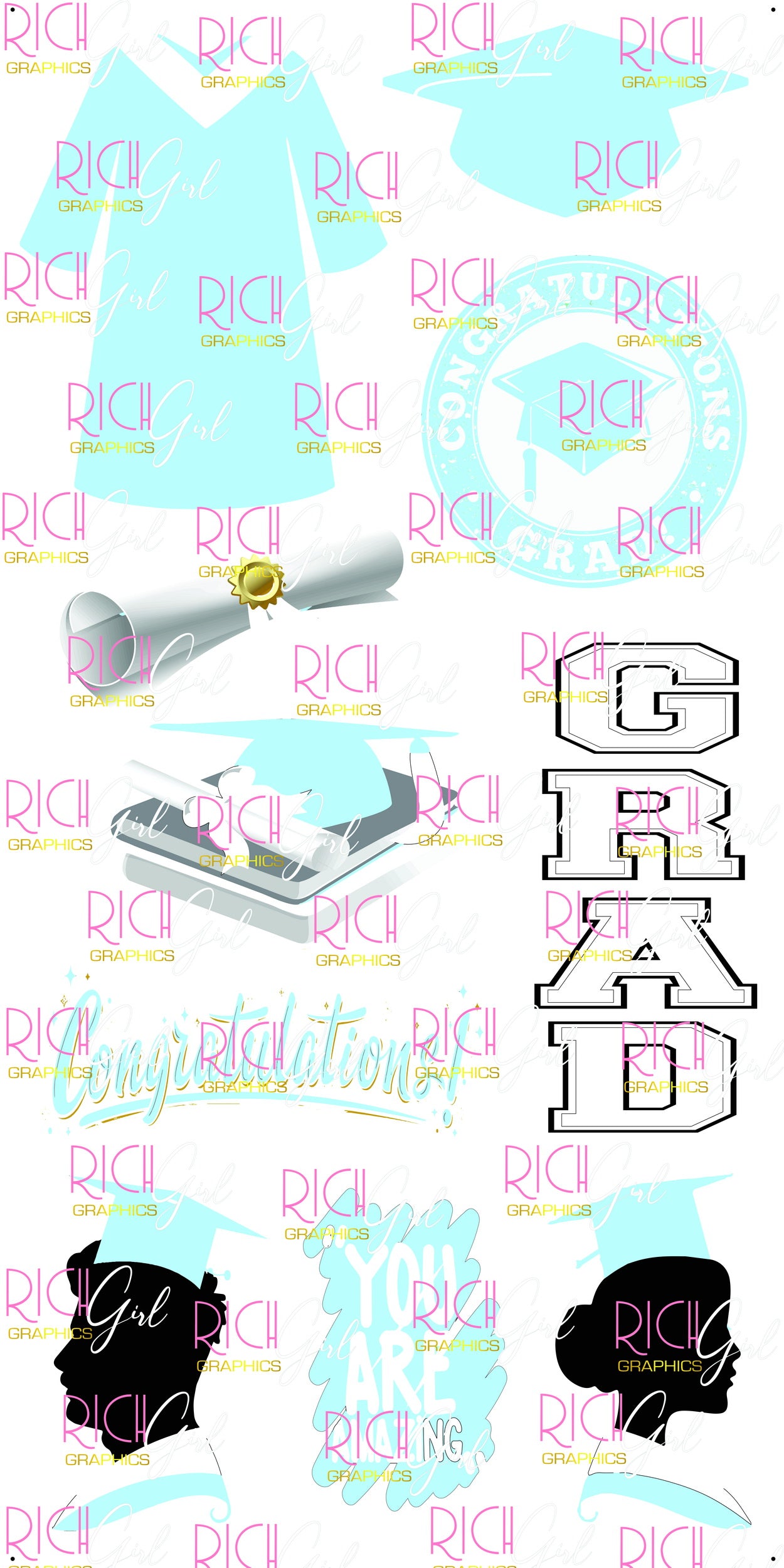 Graduation Flair LIGHT BLUE Yard Card (Available in Glitter & Plain)