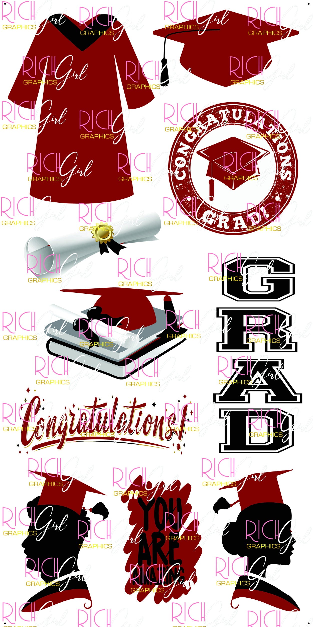 Graduation Flair MAROON Yard Card (Available in Glitter & Plain)